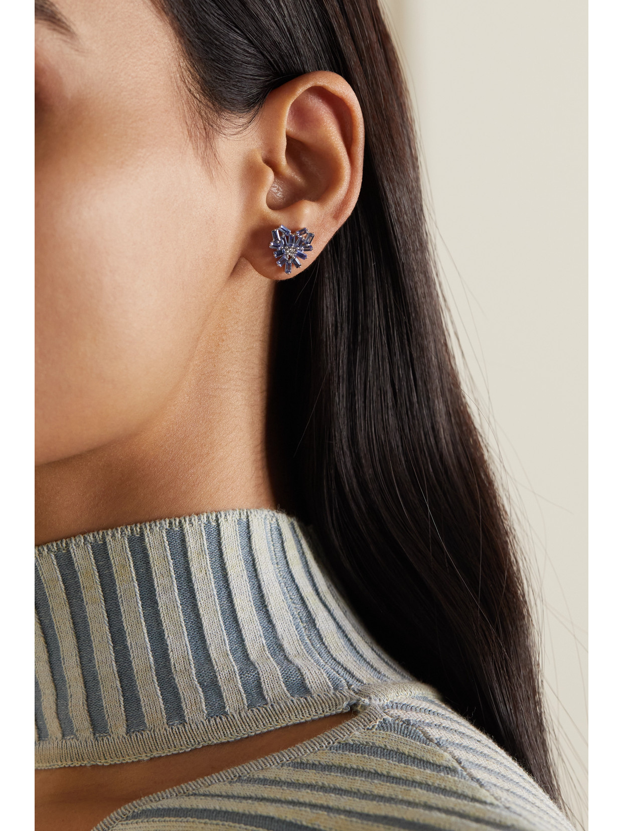 Suzanne Kalan 18-karat White Gold, Sapphire And Diamond Earrings In Gold