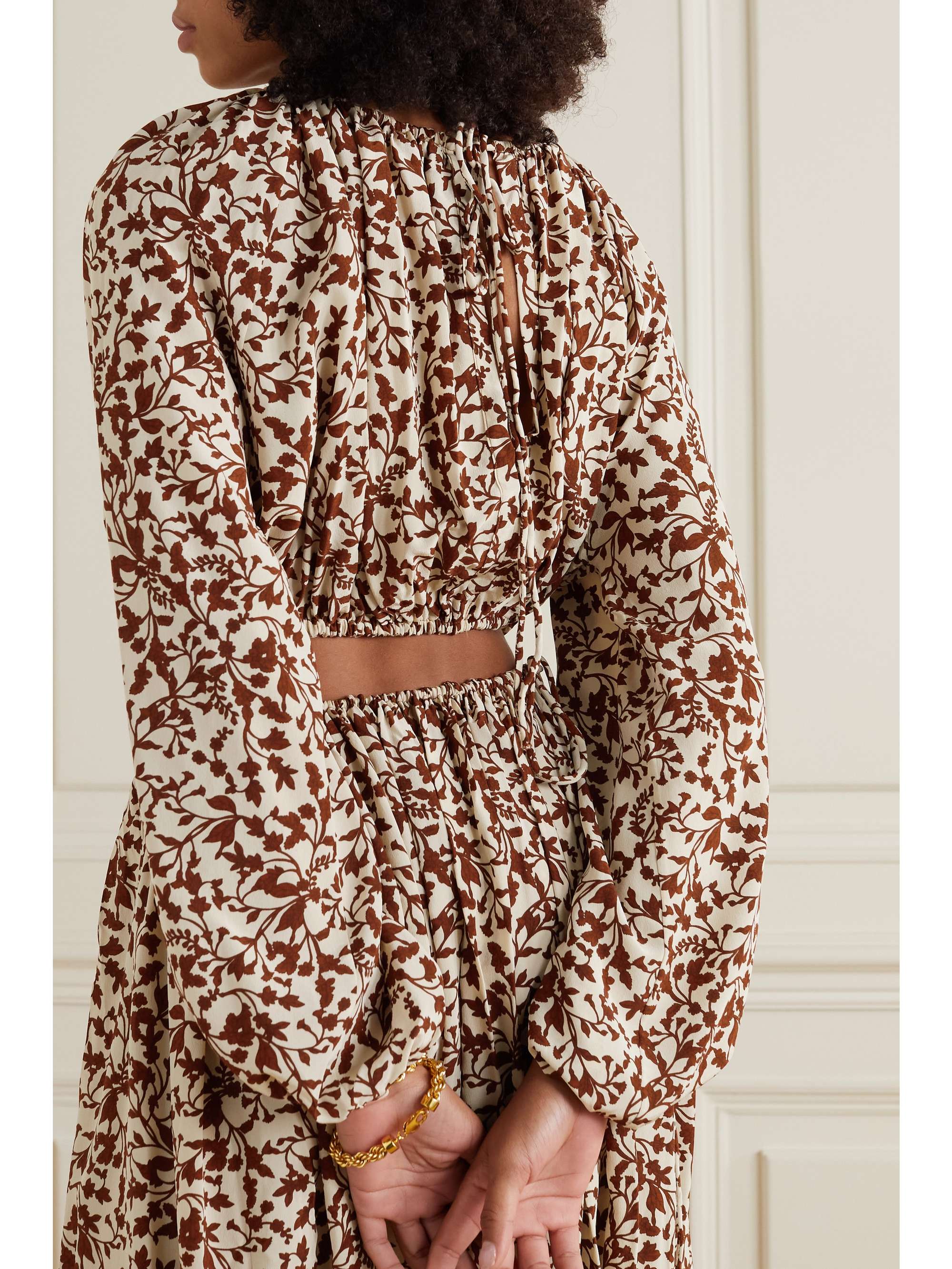 MATTEAU + NET SUSTAIN cropped floral-print mulberry silk-crepe top