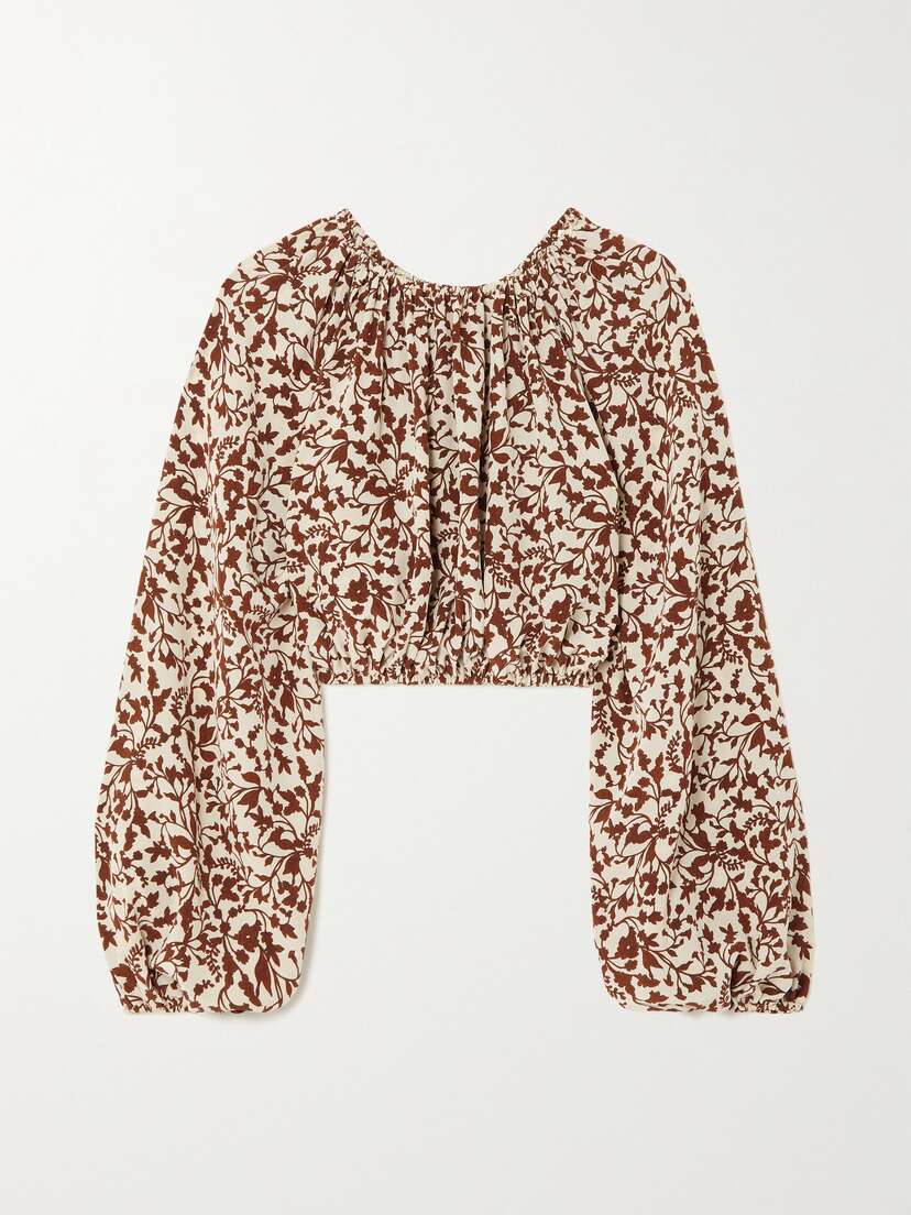 Matteau + Net Sustain Cropped Floral-print Mulberry Silk-crepe Top