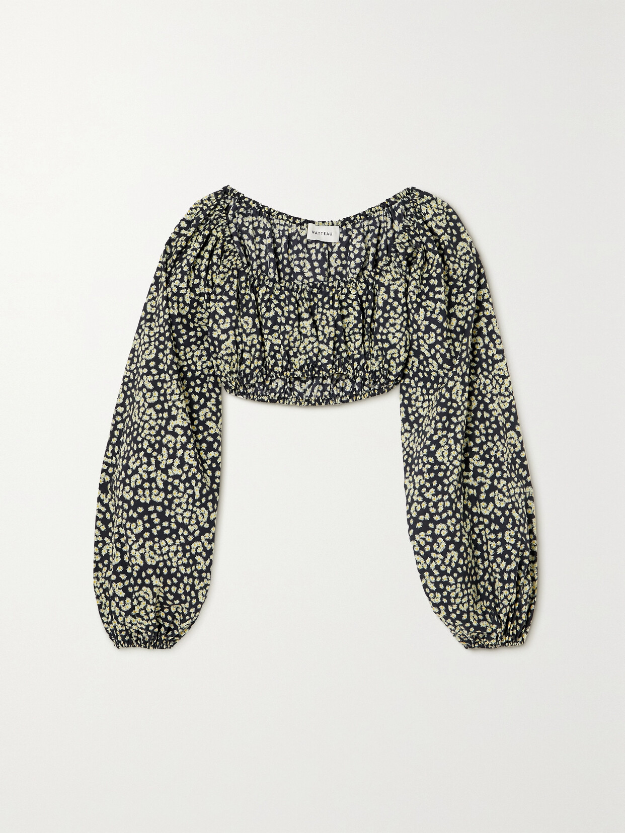 Matteau + Net Sustain Cropped Floral-print Organic Cotton-poplin Top In Blue