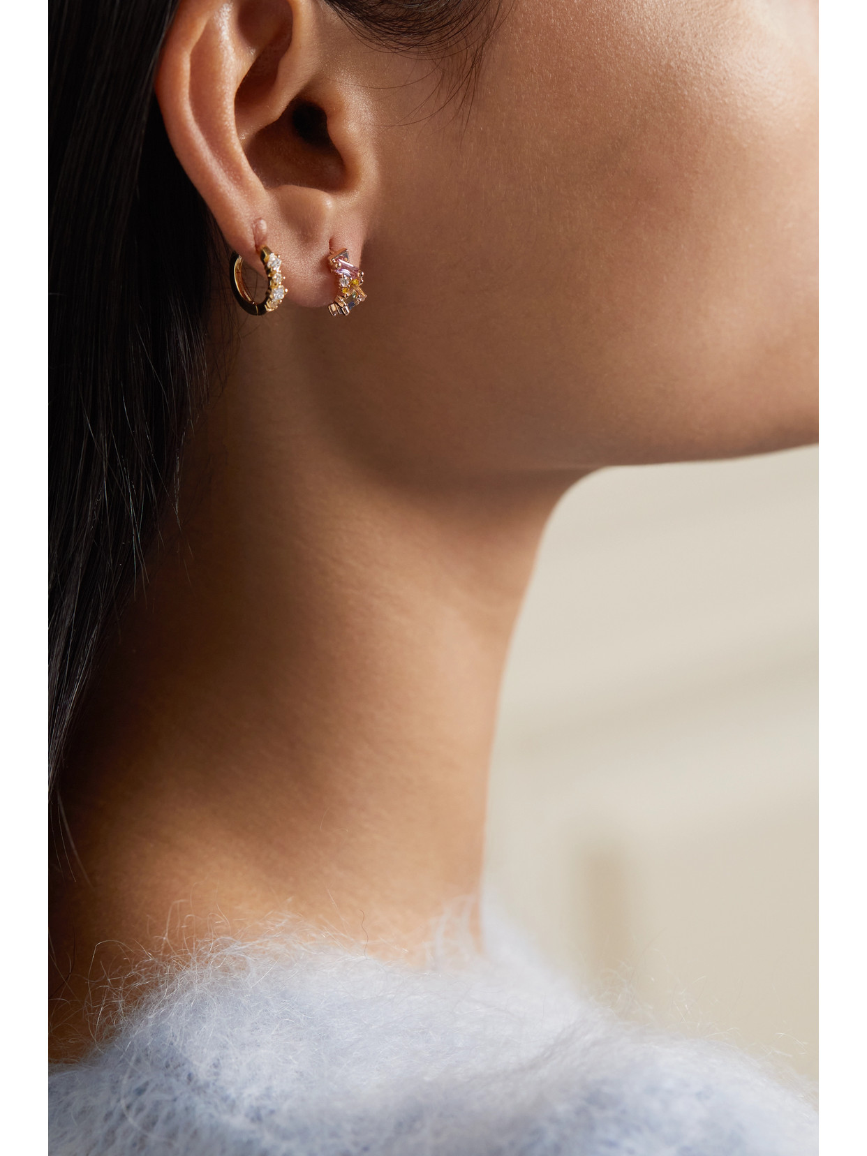 Suzanne Kalan 18-karat Rose Gold, Sapphire And Diamond Hoop Earrings In Gold