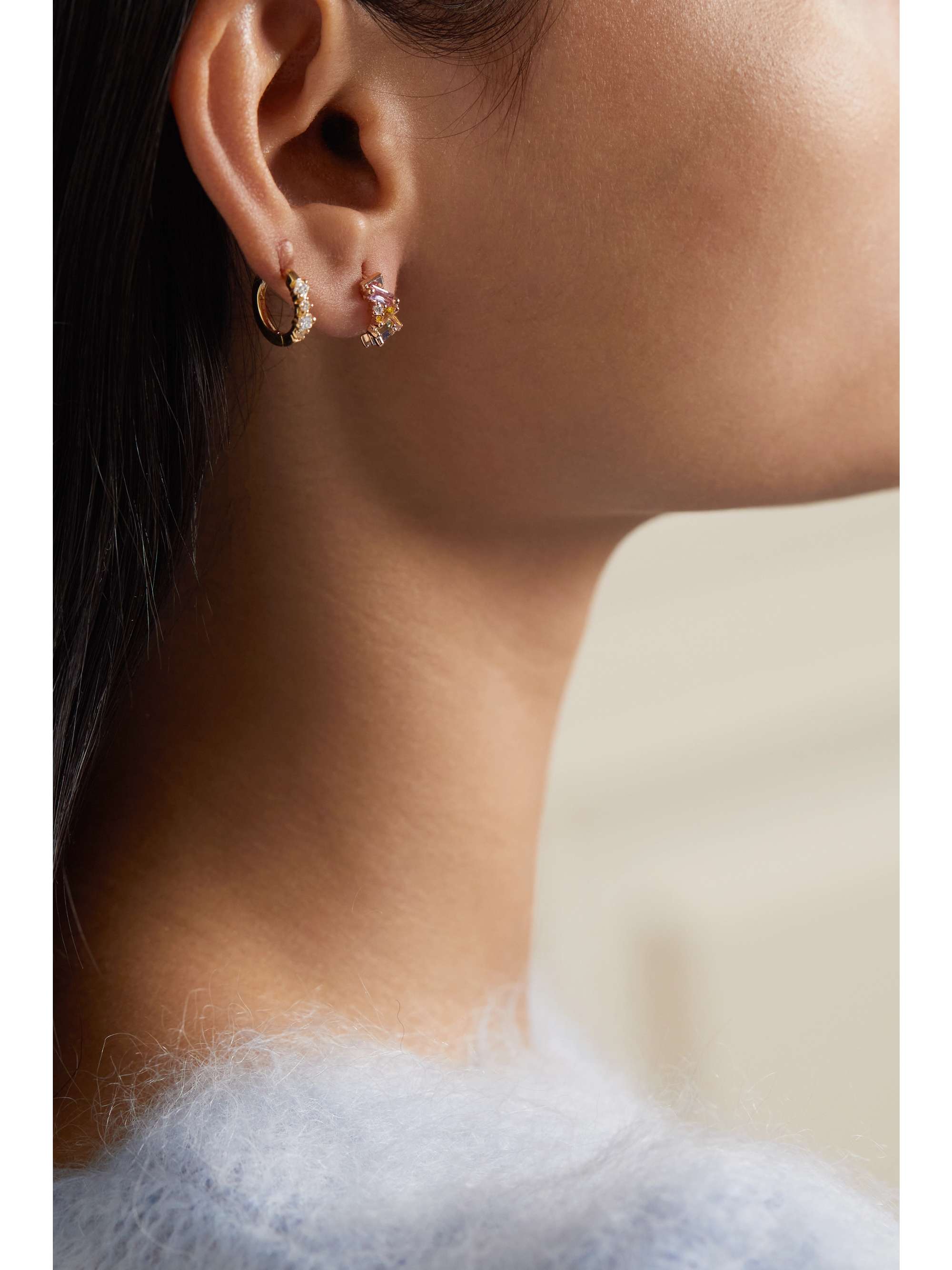 SUZANNE KALAN 18-karat rose gold, sapphire and diamond hoop earrings
