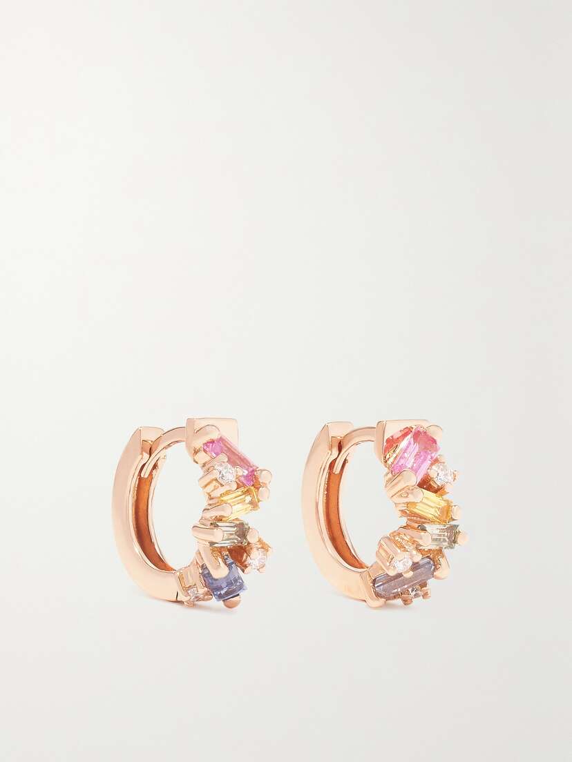 Suzanne Kalan 18-karat Rose Gold, Sapphire And Diamond Hoop Earrings