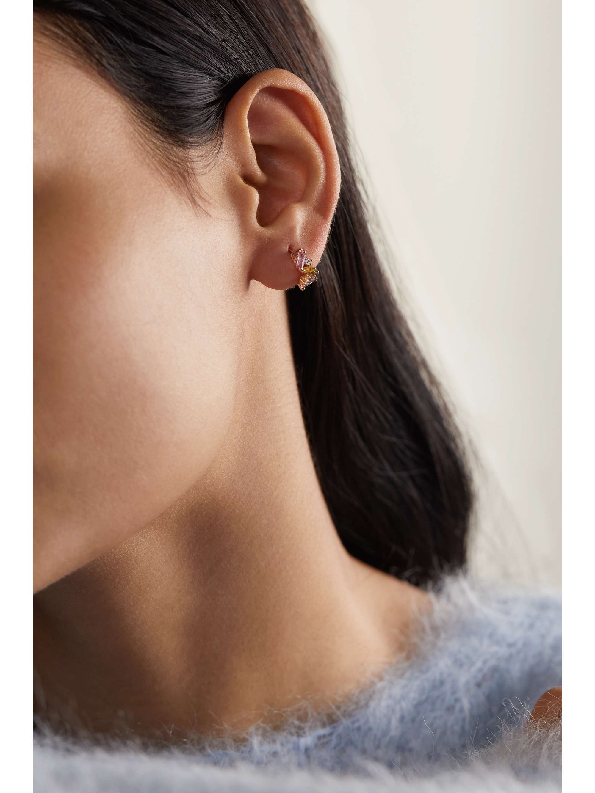 SUZANNE KALAN 18-karat rose gold, sapphire and diamond hoop earrings