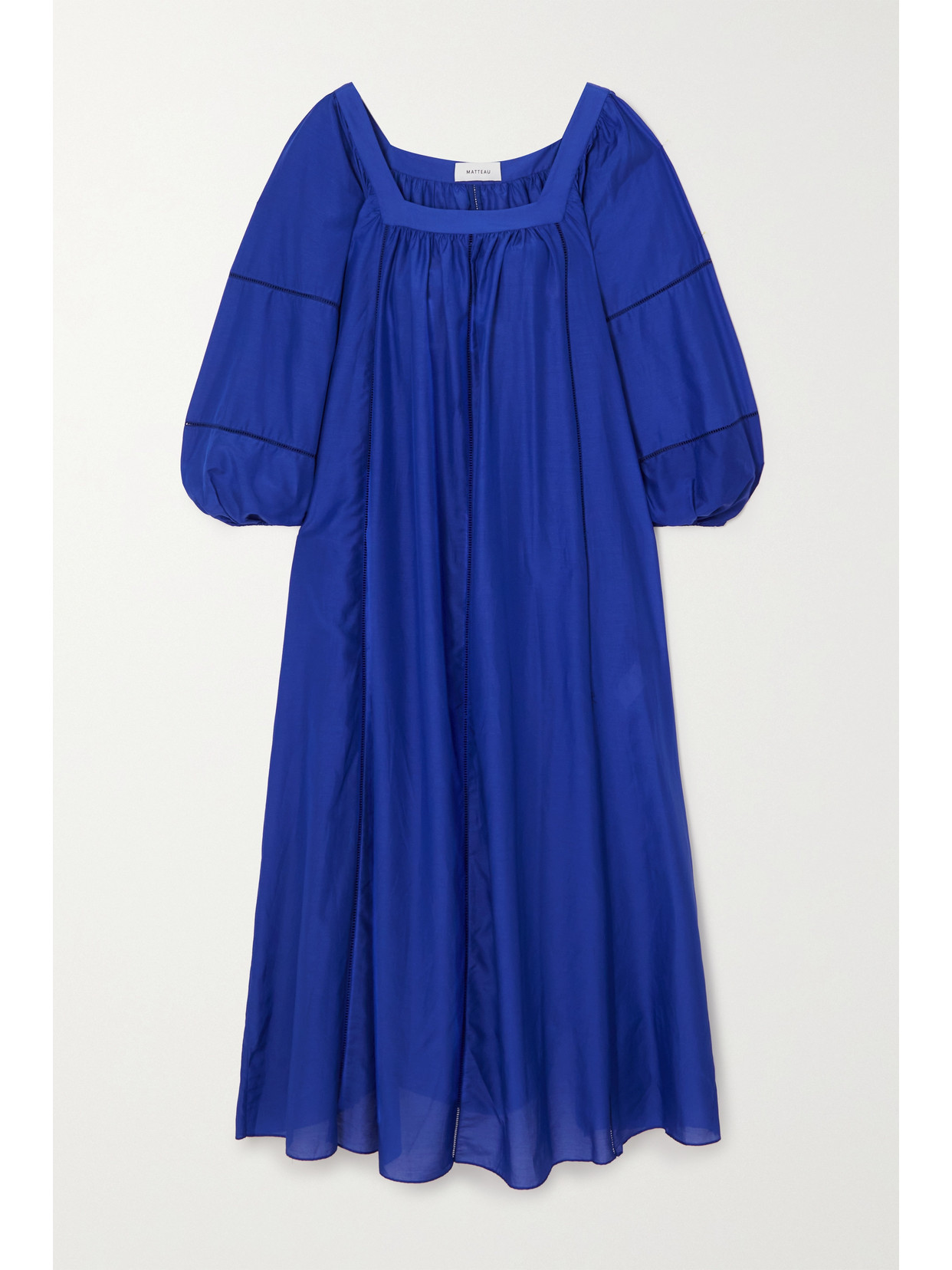 Matteau The Voluminous Folk Organic Cotton And Silk-blend Maxi Dress - Blue