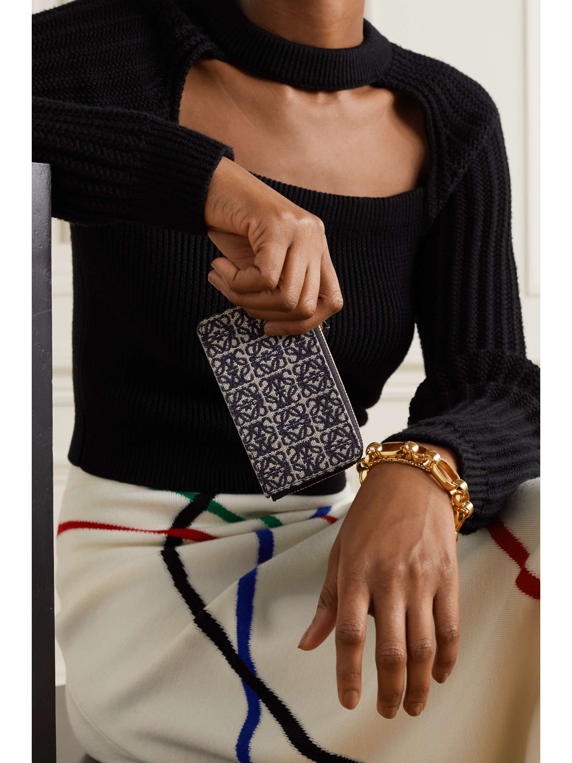 LOEWE Anagram leather and canvas-jacquard cardholder