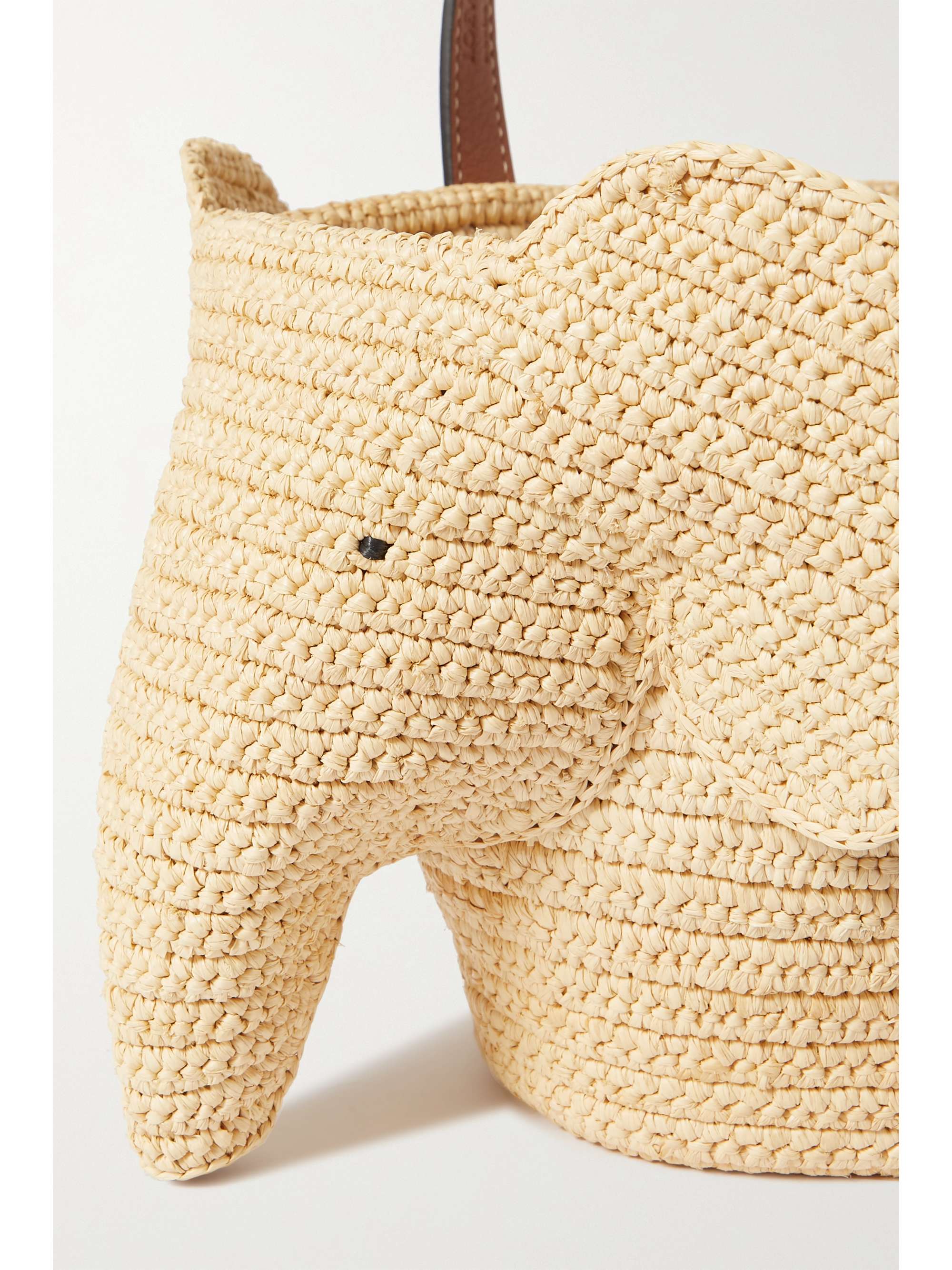 LOEWE Elephant small leather-trimmed raffia tote