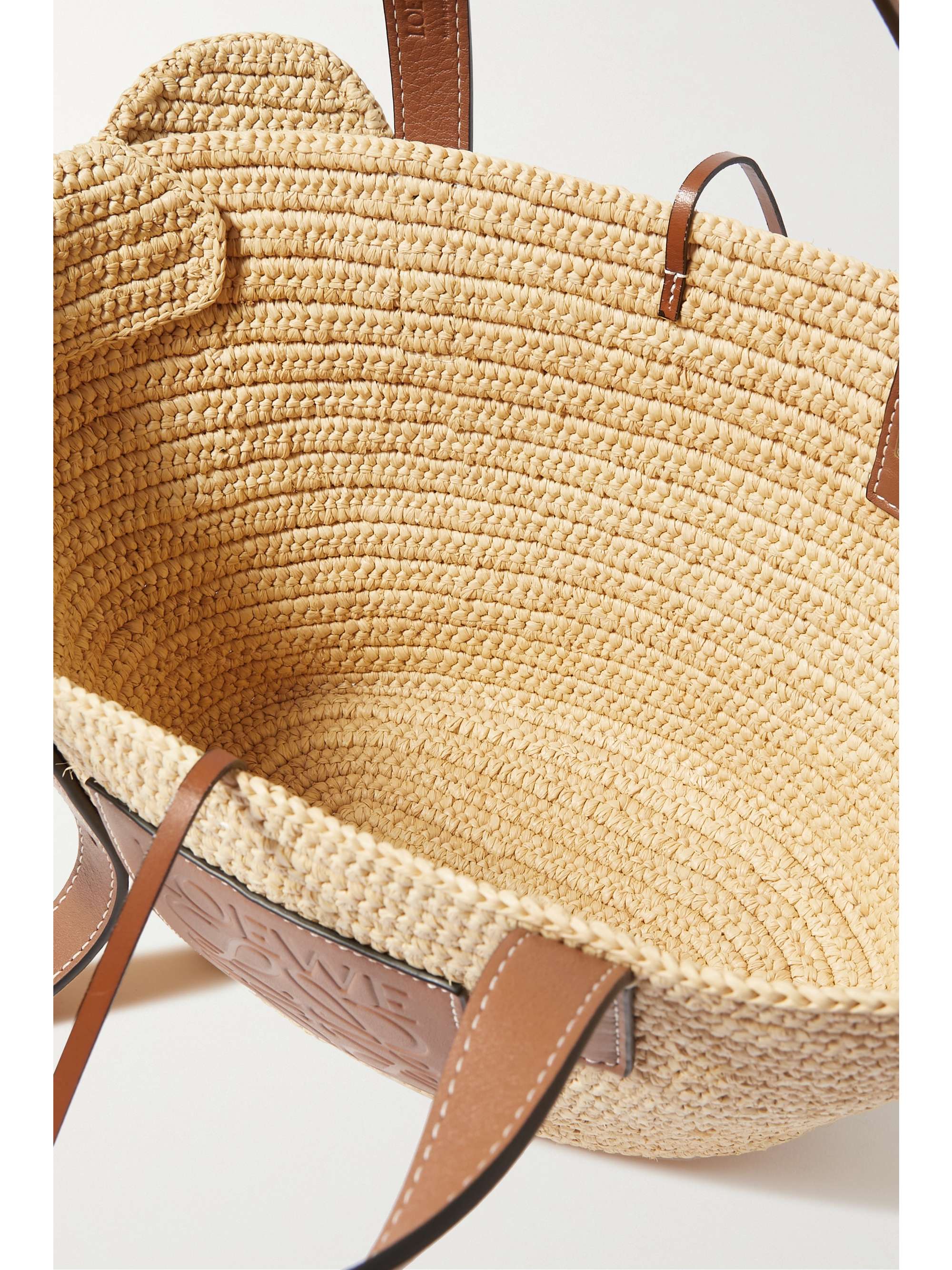 LOEWE Elephant small leather-trimmed raffia tote