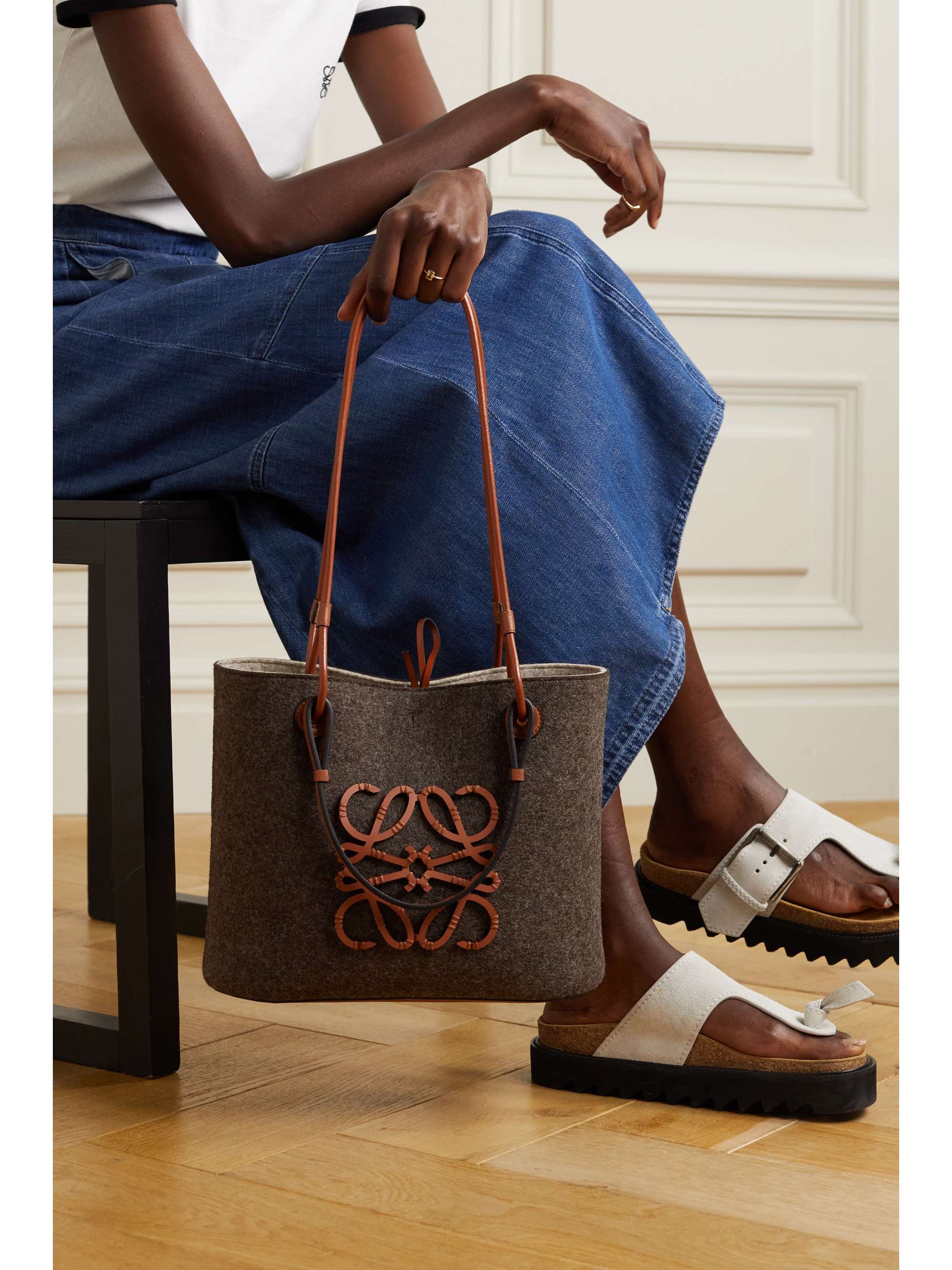 LOEWE Leather-trimmed felt tote