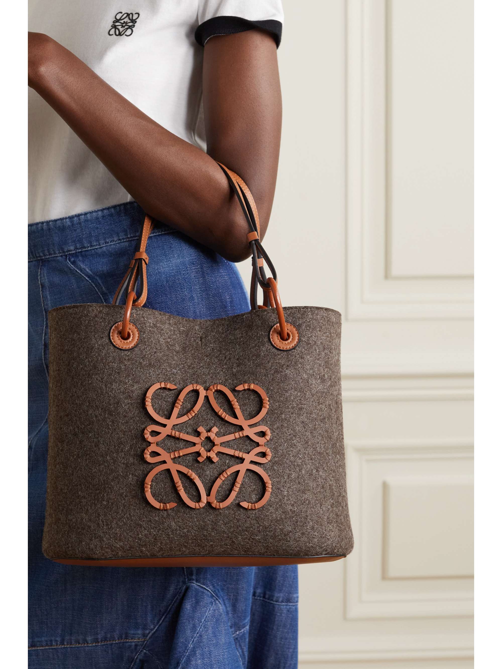 LOEWE Leather-trimmed felt tote