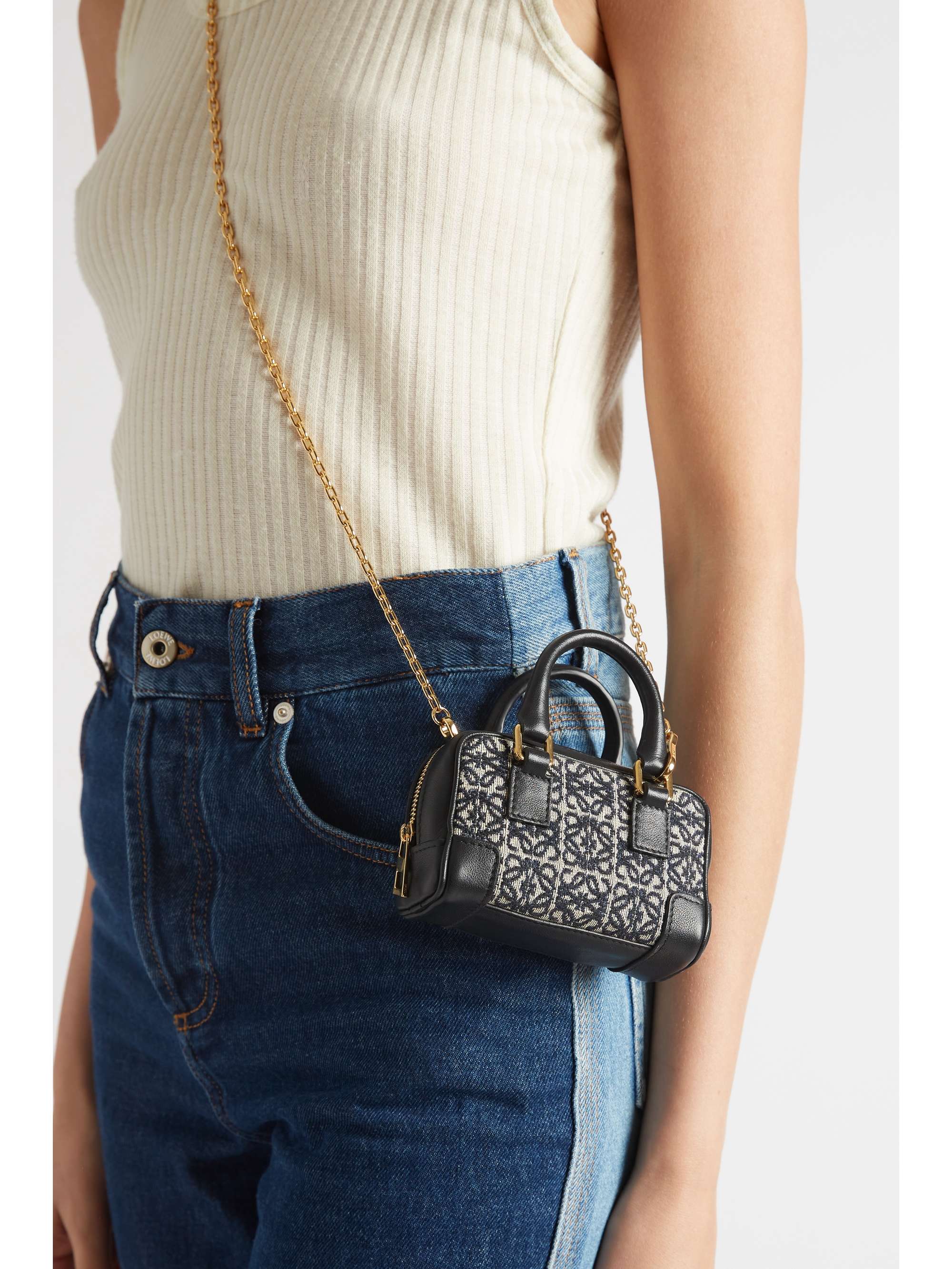 LOEWE Amazona nano leather-trimmed jacquard tote