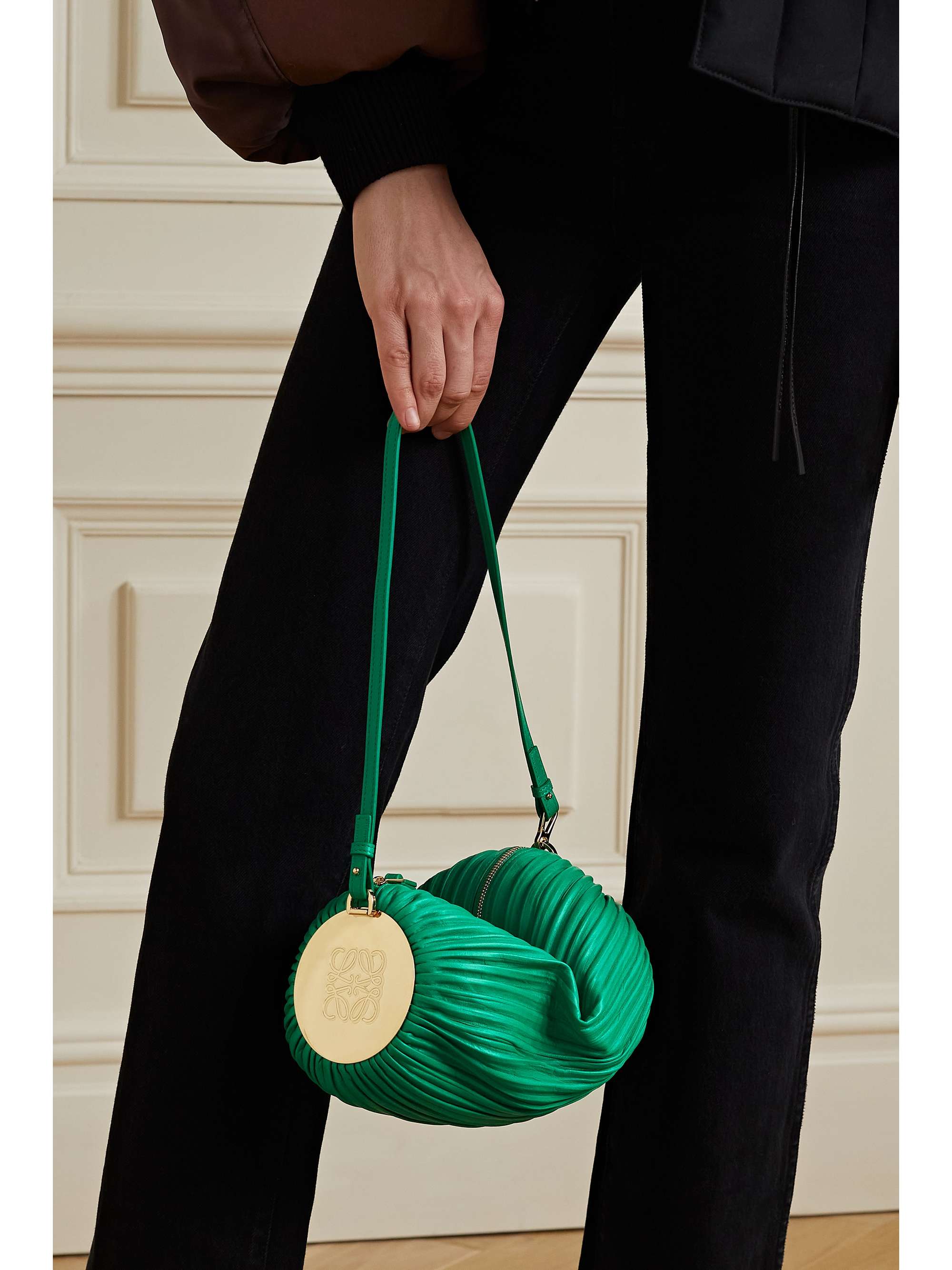 Green Bracelet pleated leather shoulder bag | LOEWE | NET-A-PORTER