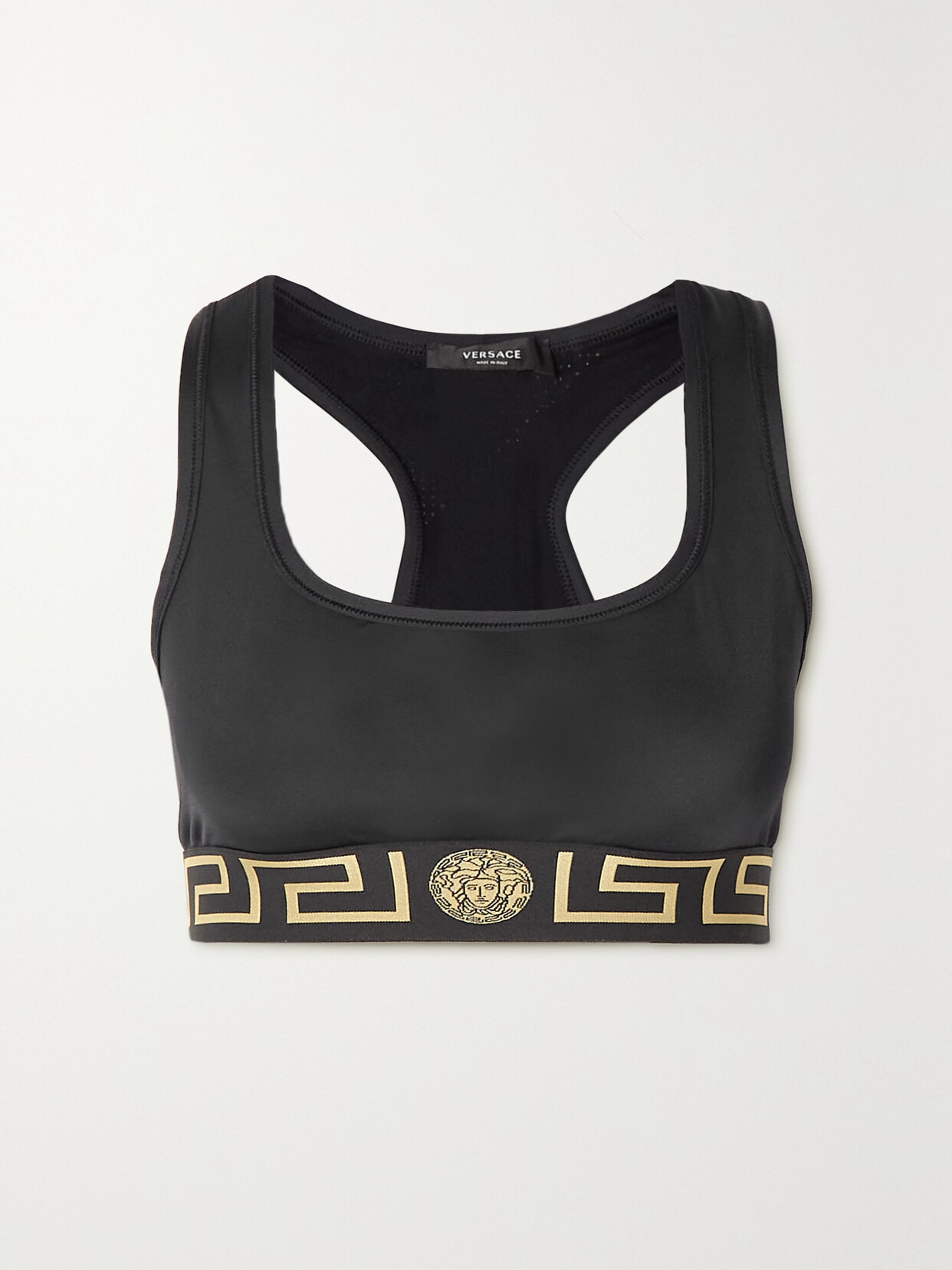 Versace Jacquard-trimmed Stretch Sports Bra - Black