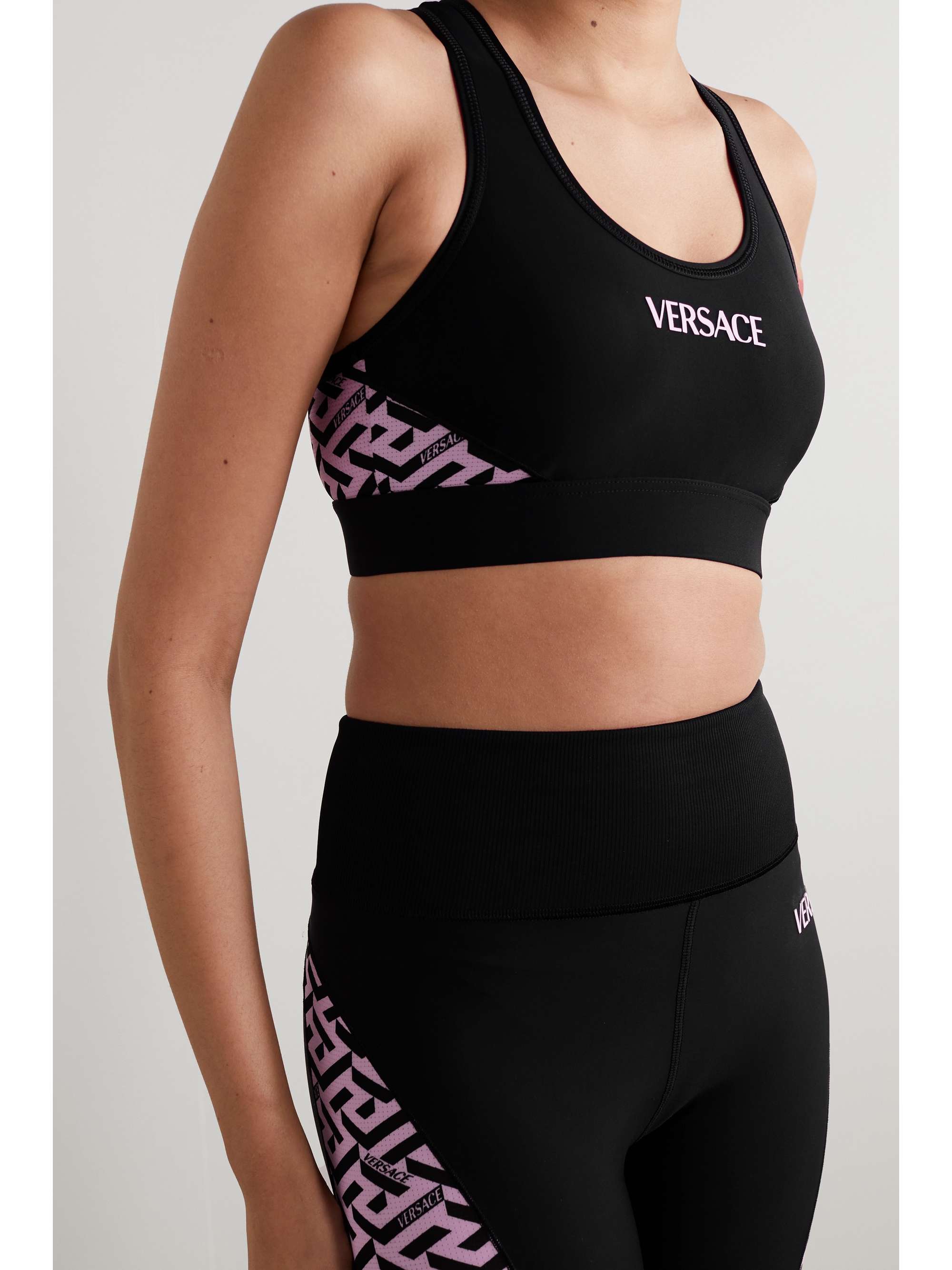 VERSACE La Greca printed stretch sports bra