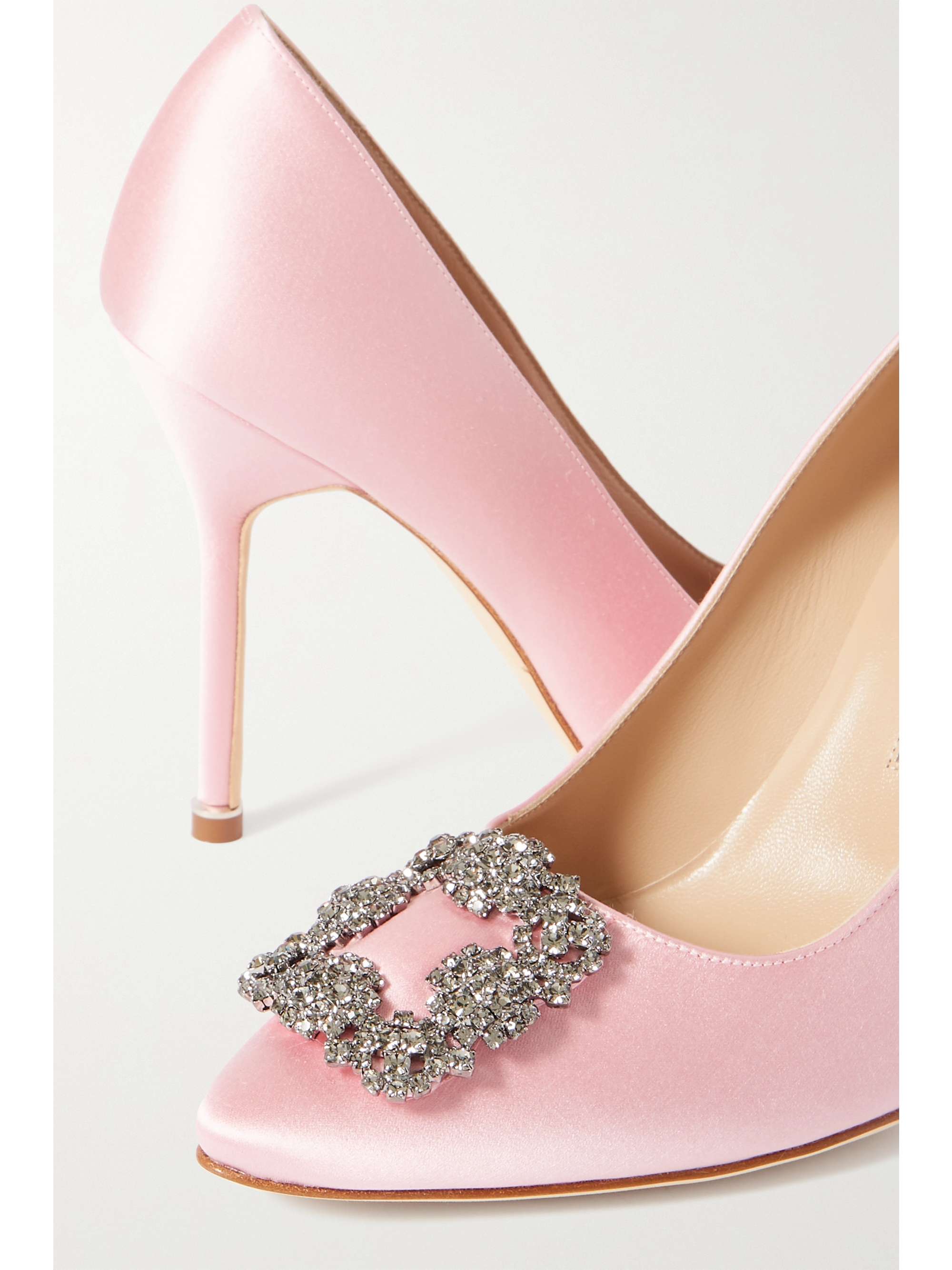 pink satin pumps