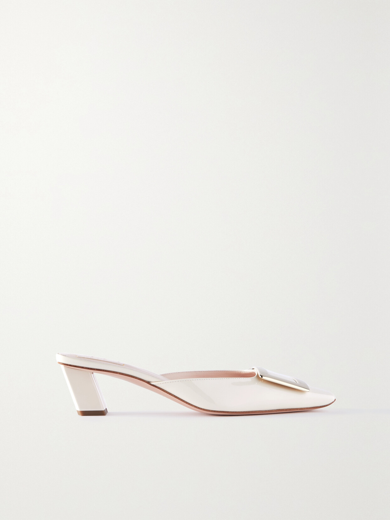 Shop Roger Vivier Belle Vivier Patent-leather Mules In Off-white