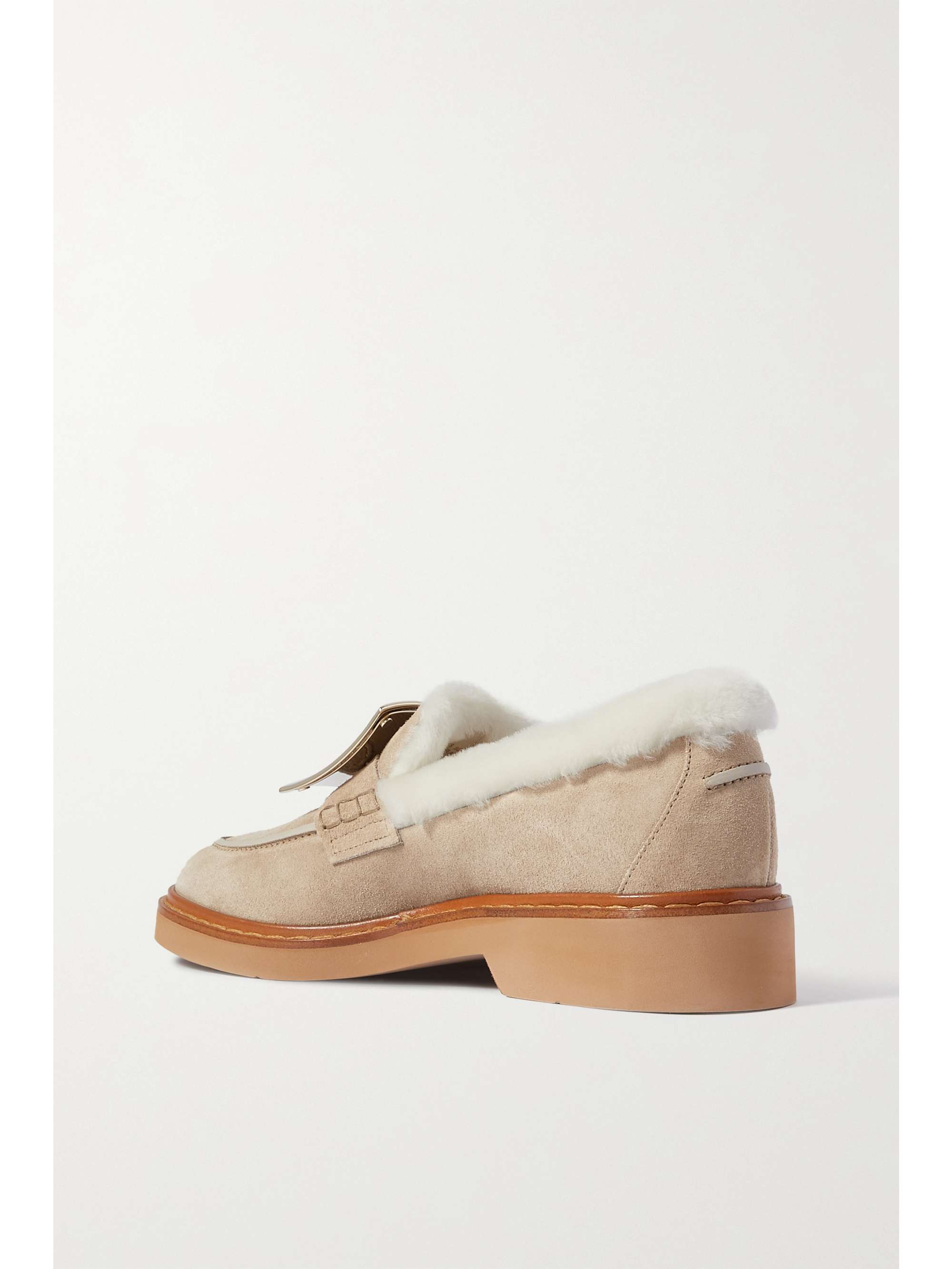 ROGER VIVIER Viv Rangers embellished shearling-trimmed suede loafers