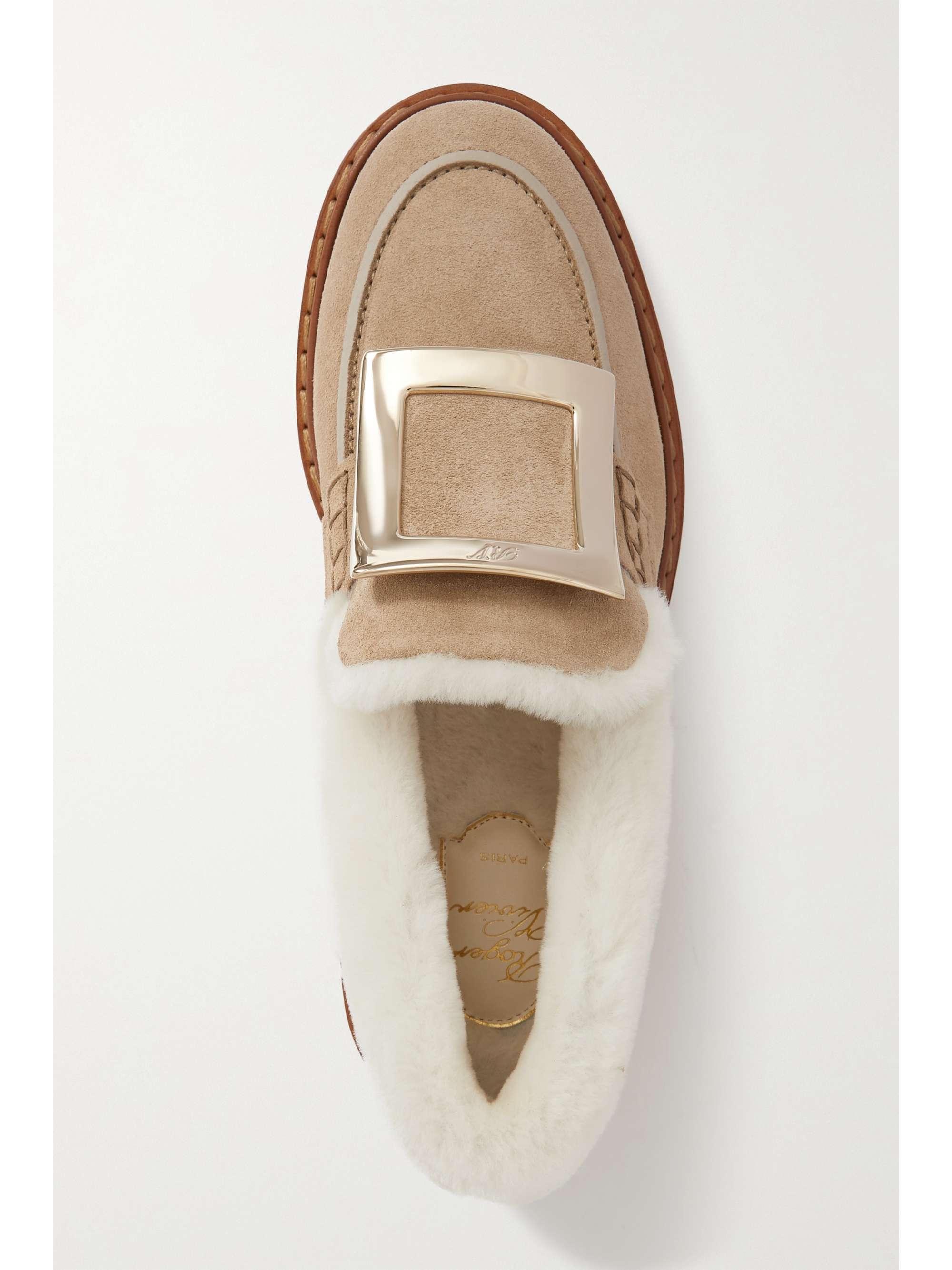 ROGER VIVIER Viv Rangers embellished shearling-trimmed suede loafers