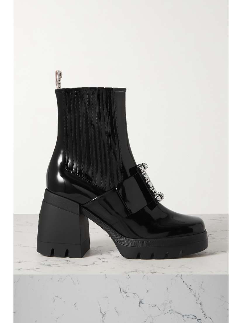 Roger Vivier Viv Rangers Crystal-embellished Patent-leather Boots