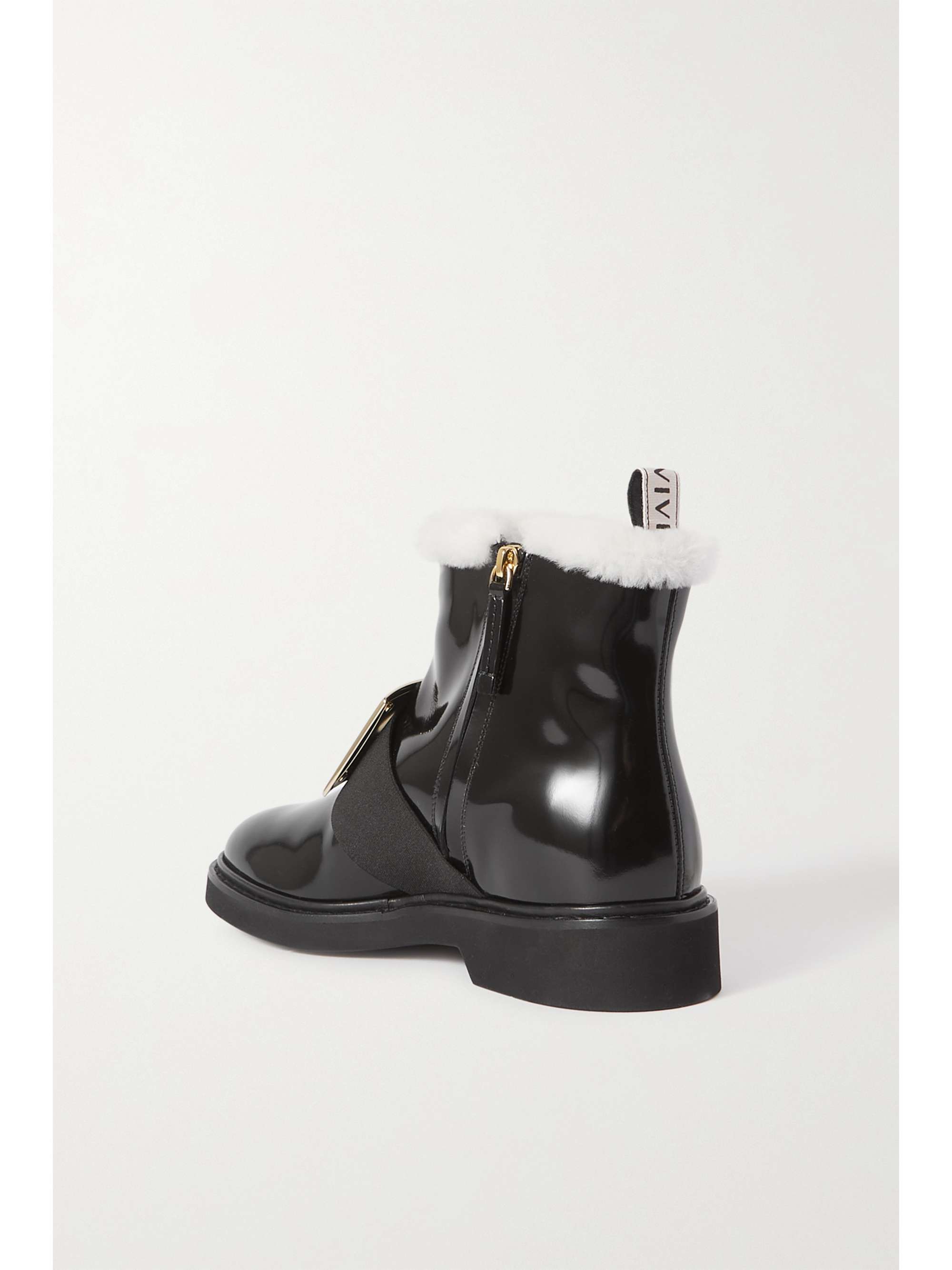 ROGER VIVIER Viv Rangers shearling-lined patent-leather Chelsea boots