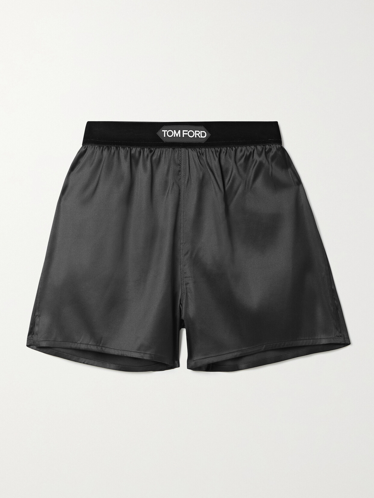 TOM FORD - Velvet-trimmed Stretch-silk Satin Shorts - Black