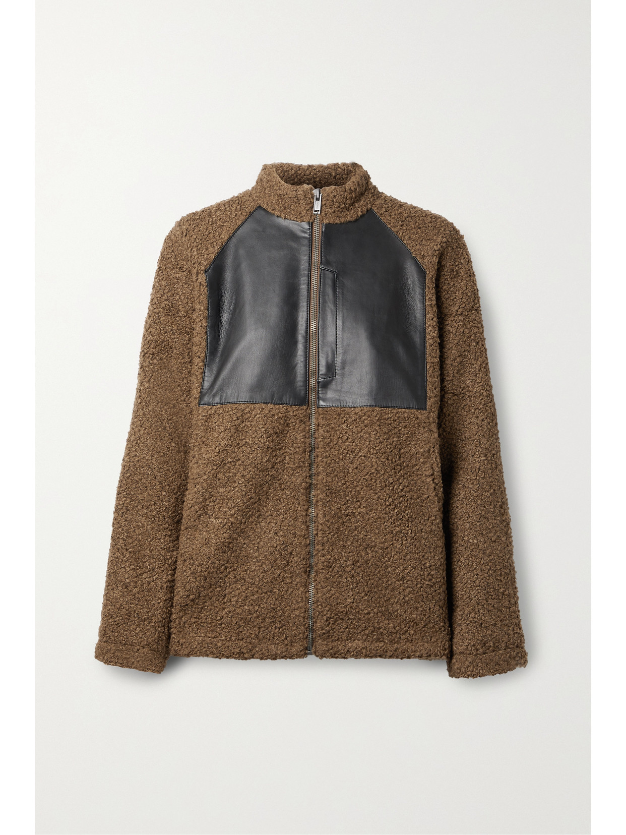 Deadwood + Net Sustain Narvik Recycled Fleece And Leather Jacket - Brown