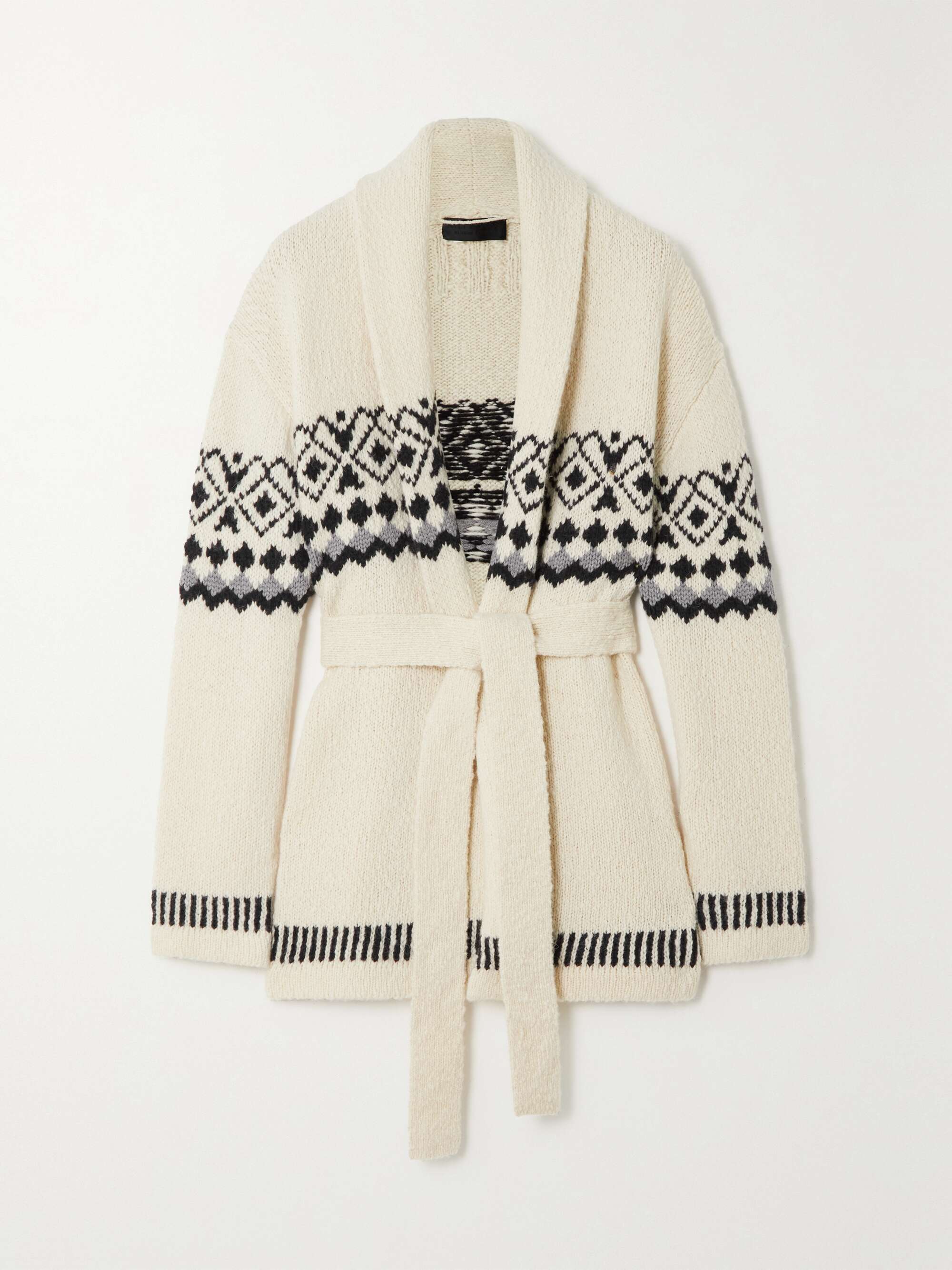 Ivory Jacqueline belted Fair Isle wool 