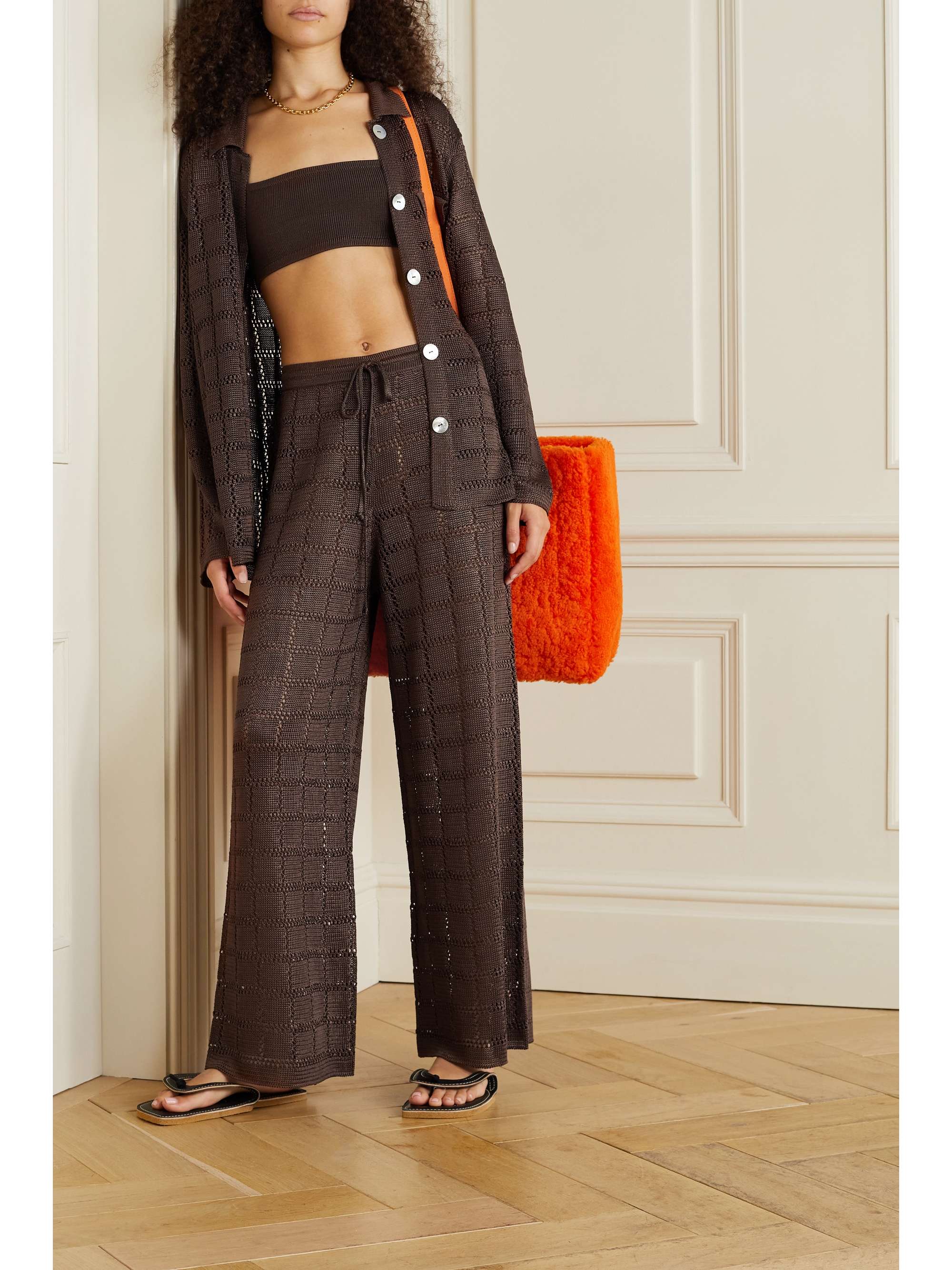 SUSTAIN crochet-knit wide-leg pants 