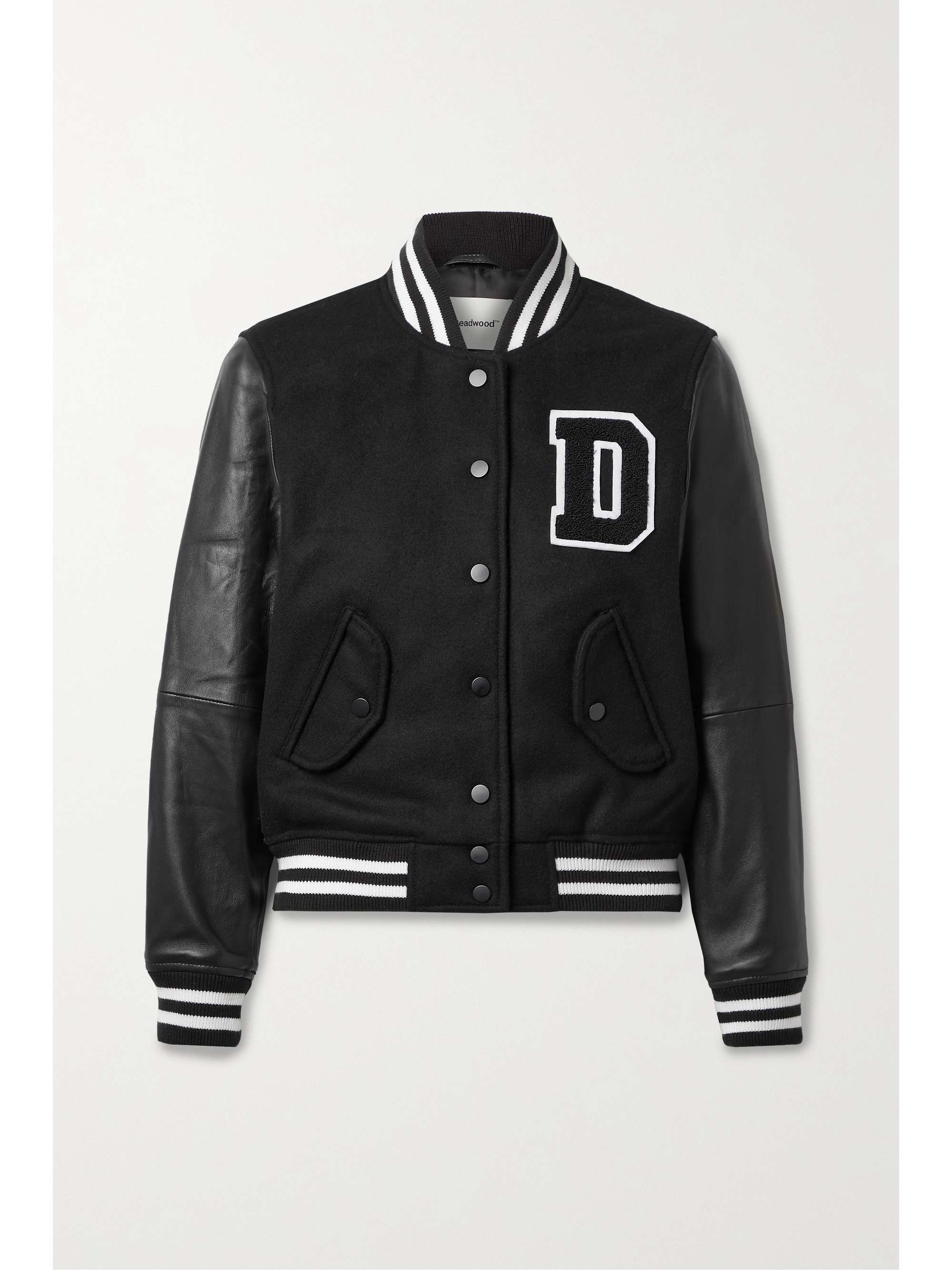 DEADWOOD + NET SUSTAIN Kit appliquéd wool and recycled leather bomber jacket