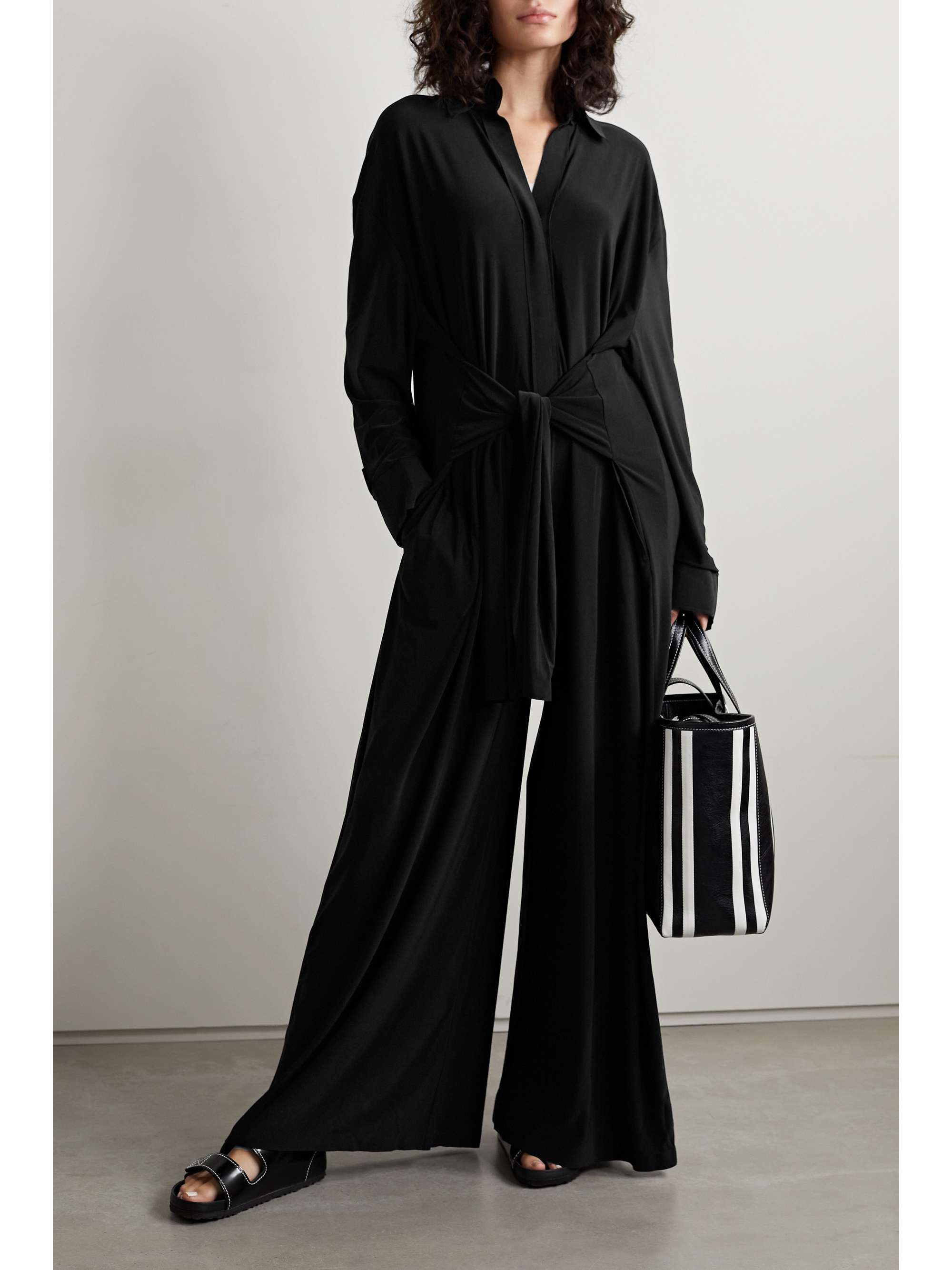 Black Tie-front stretch-jersey jumpsuit 