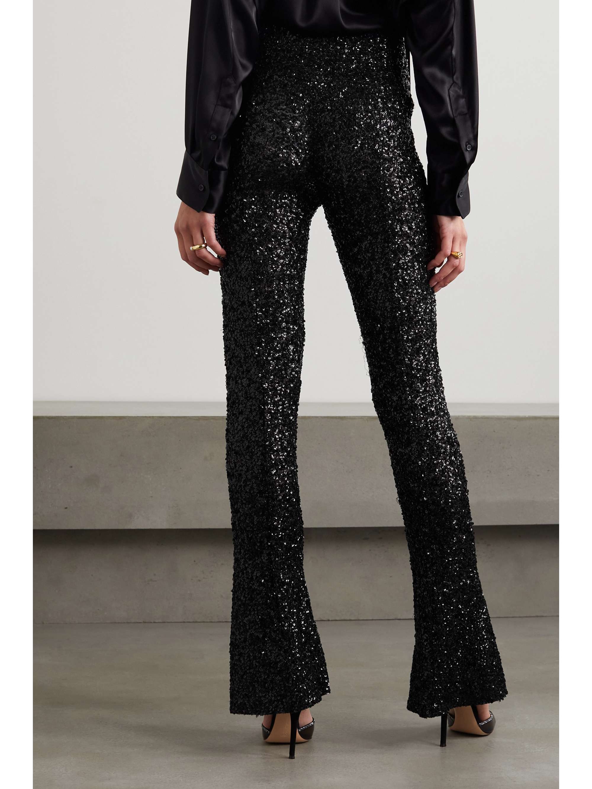 NORMA KAMALI Sequined stretch-jersey flared leggings