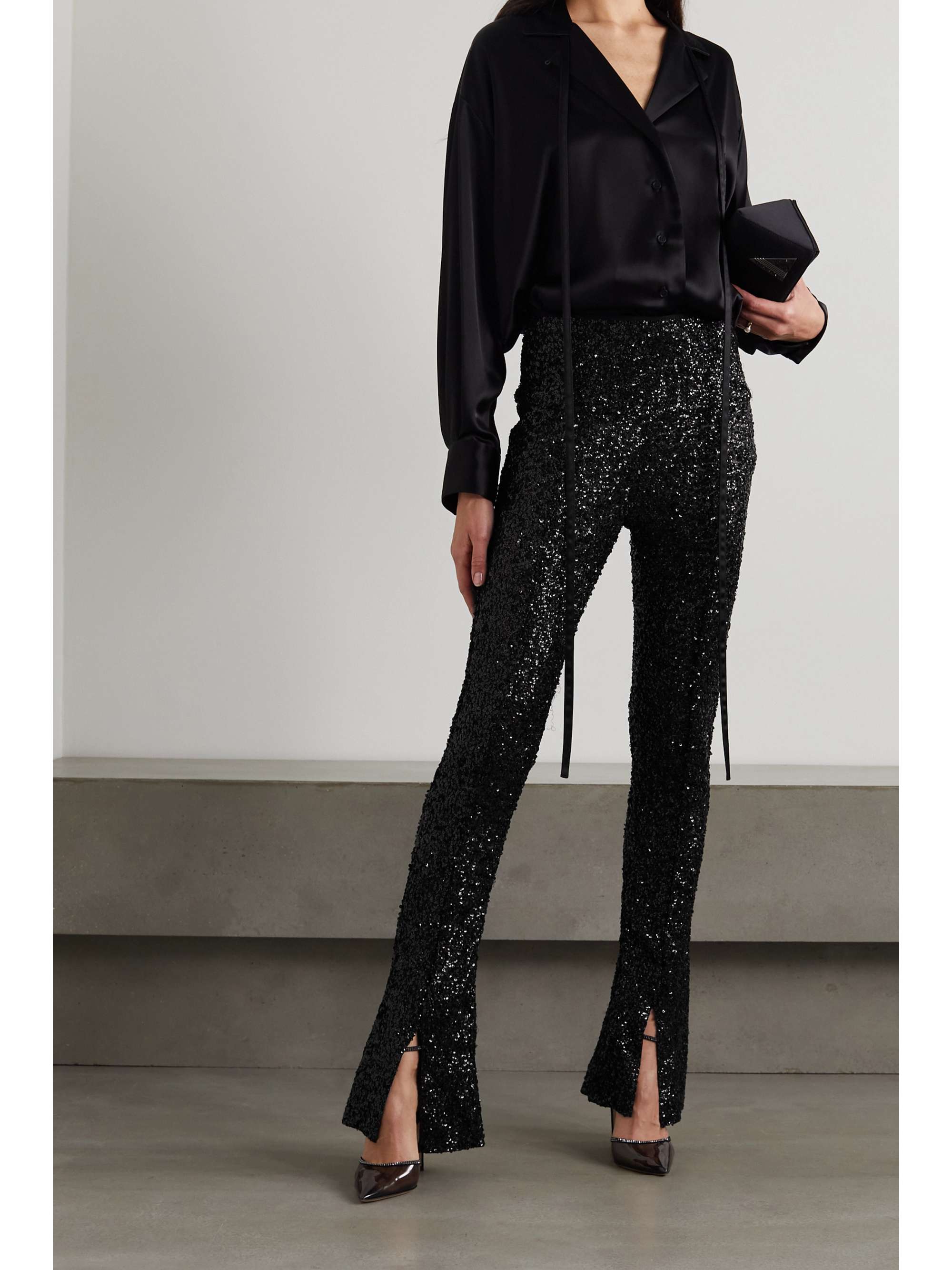NORMA KAMALI Sequined stretch-jersey flared leggings