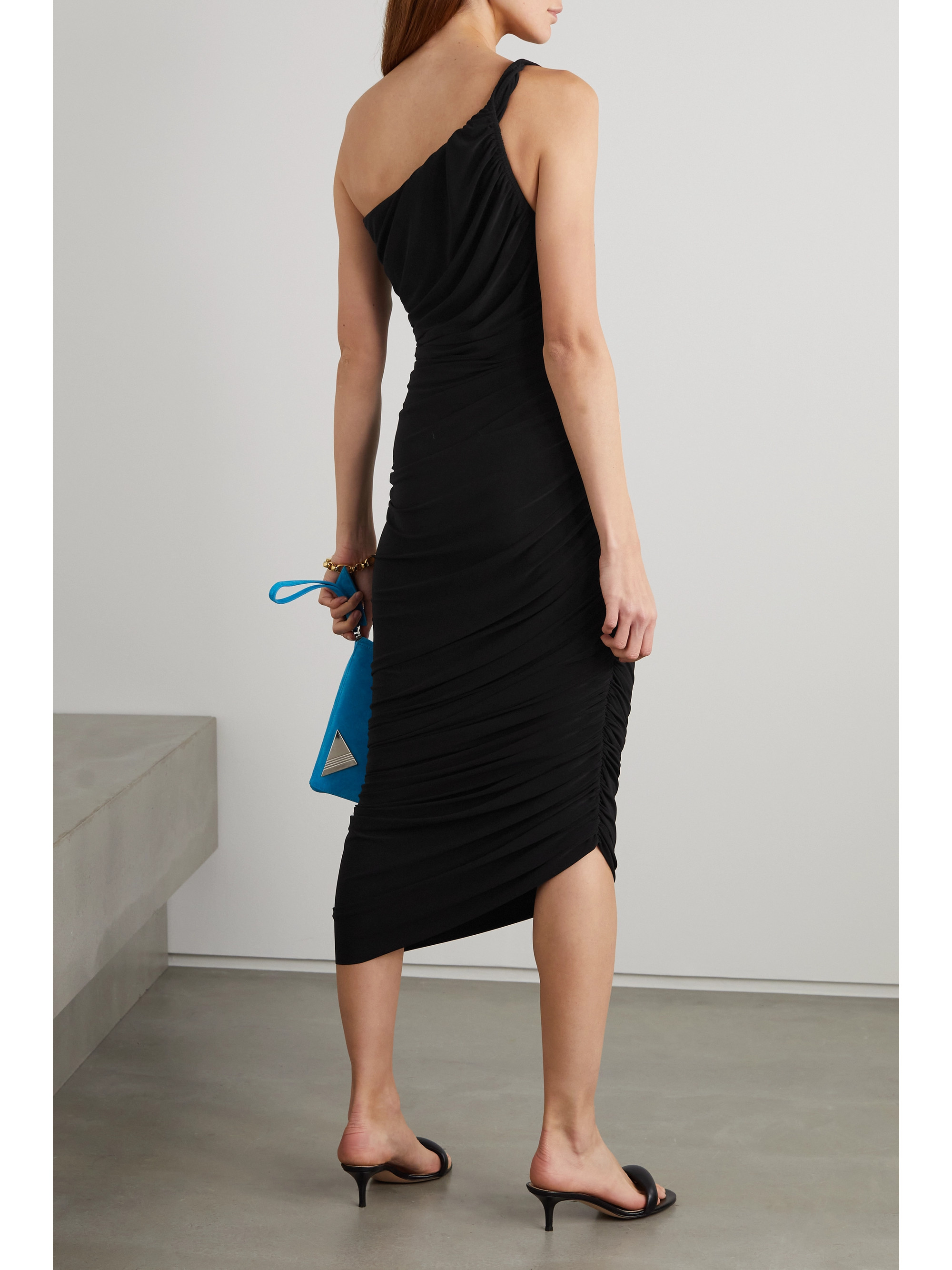 Norma Kamali Diana one-shoulder ruched stretch-jersey gown