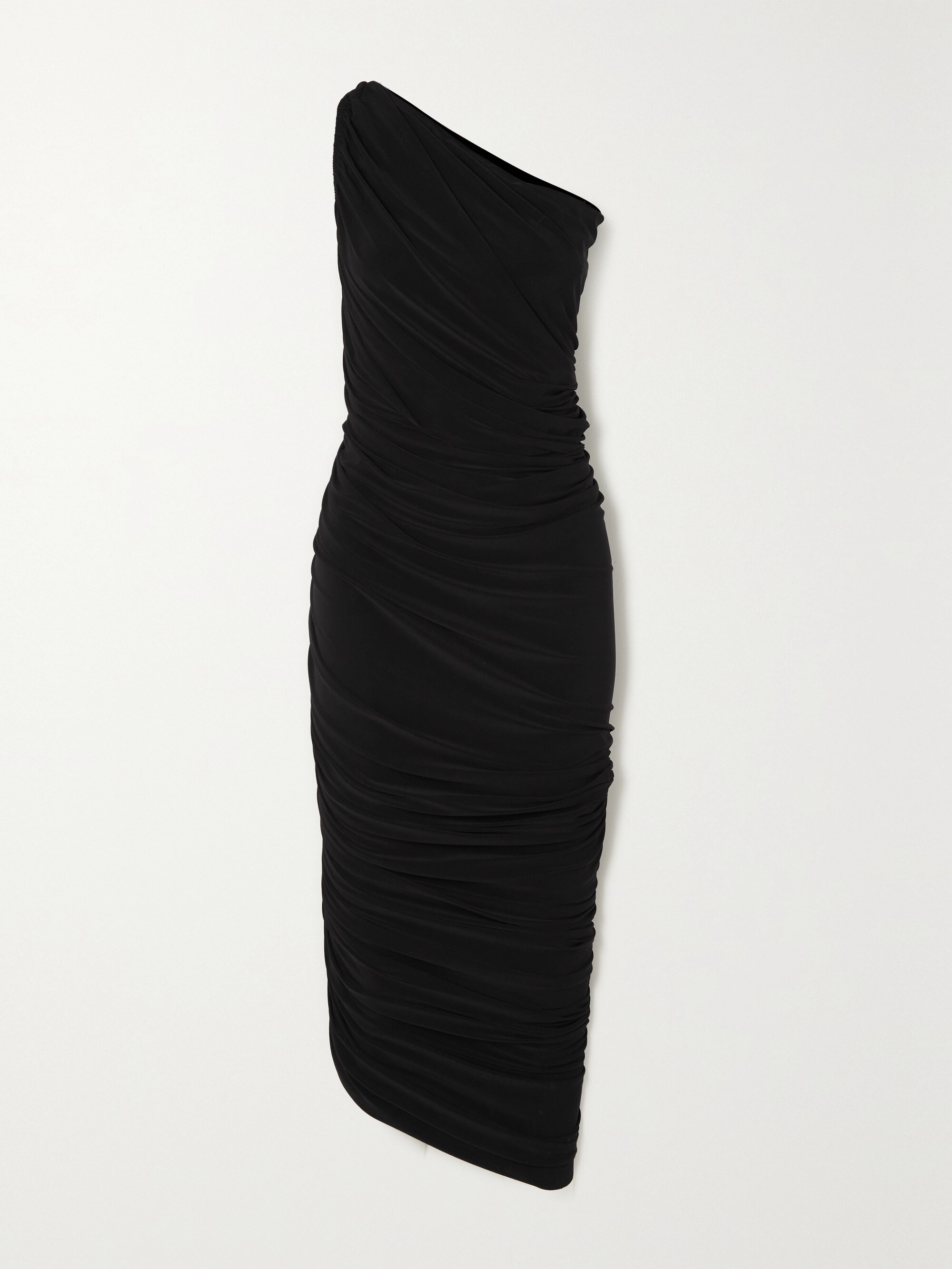 Norma Kamali Diana one-shoulder ruched stretch-jersey gown