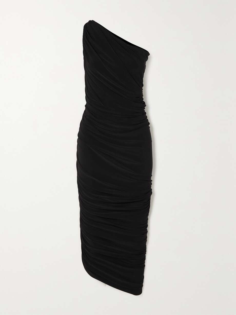 diana one-shoulder ruched stretch-jersey gown