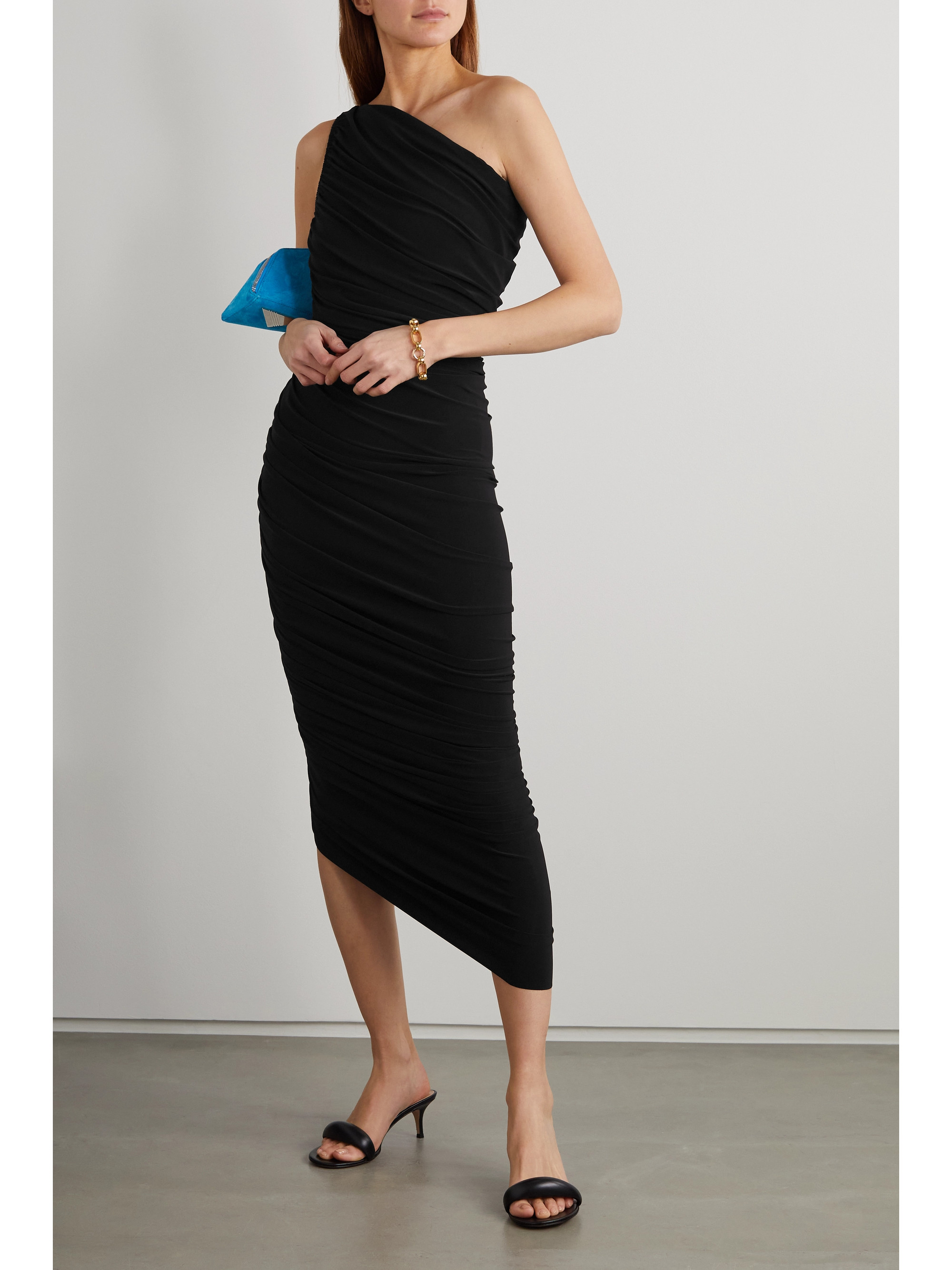 Norma Kamali Diana one-shoulder ruched stretch-jersey gown