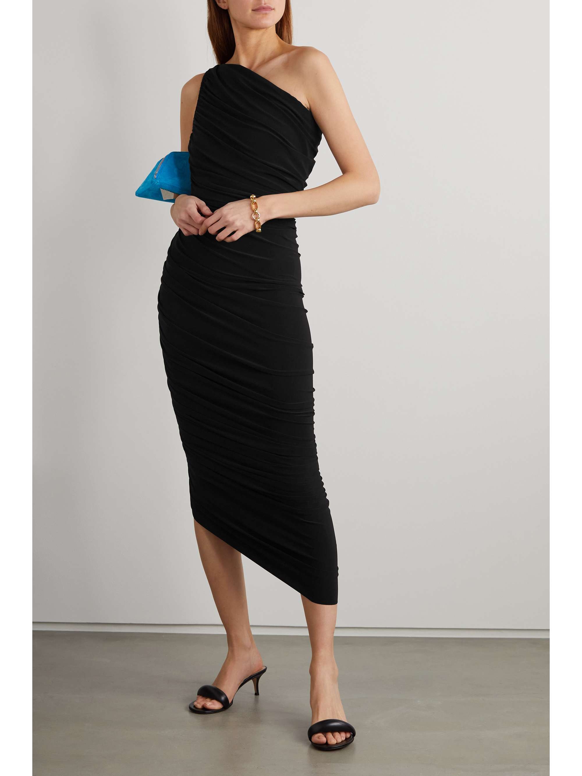 One Shoulder Ruched Dress in Black