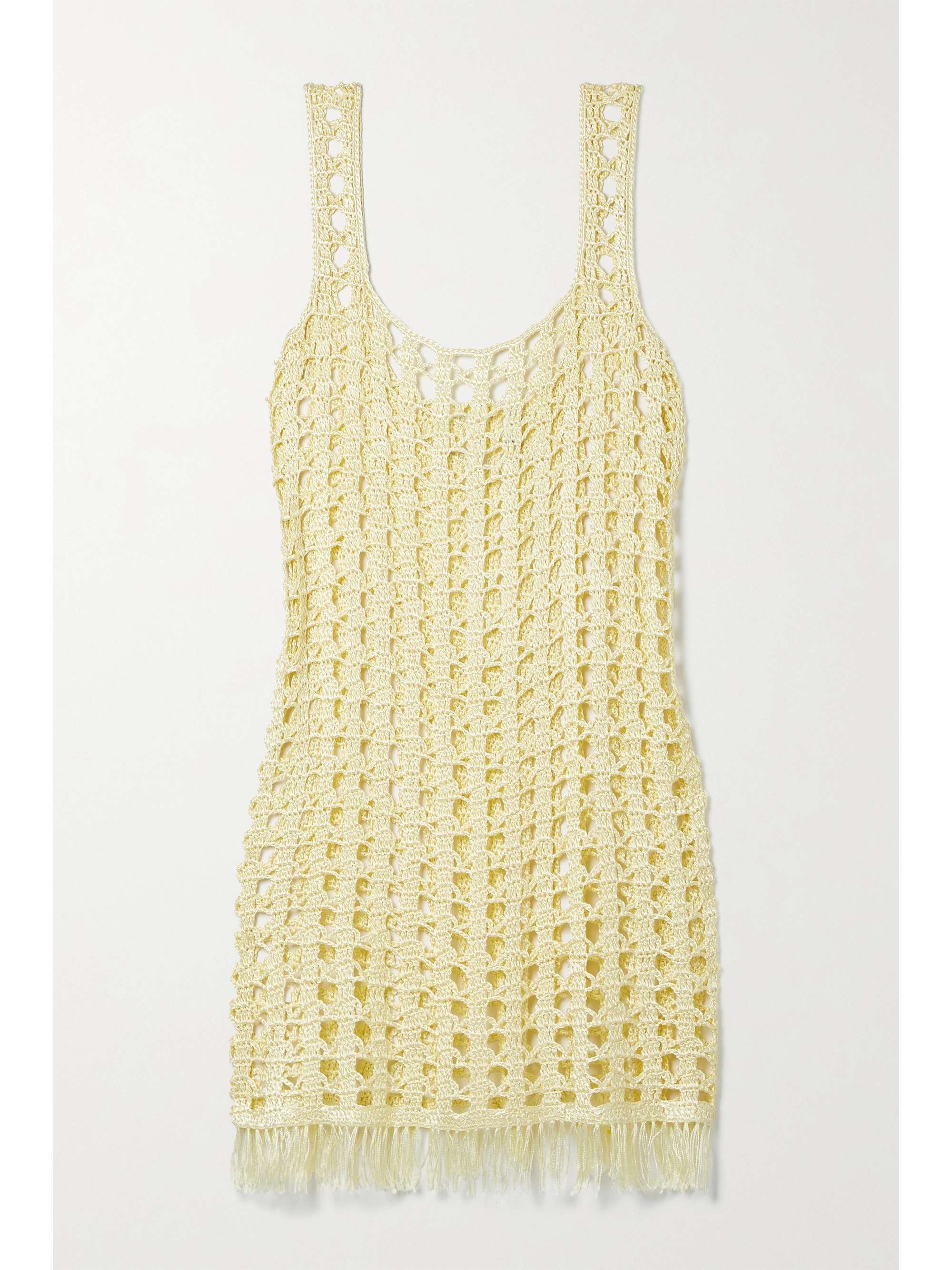 Pastel yellow Fringed crocheted mini ...