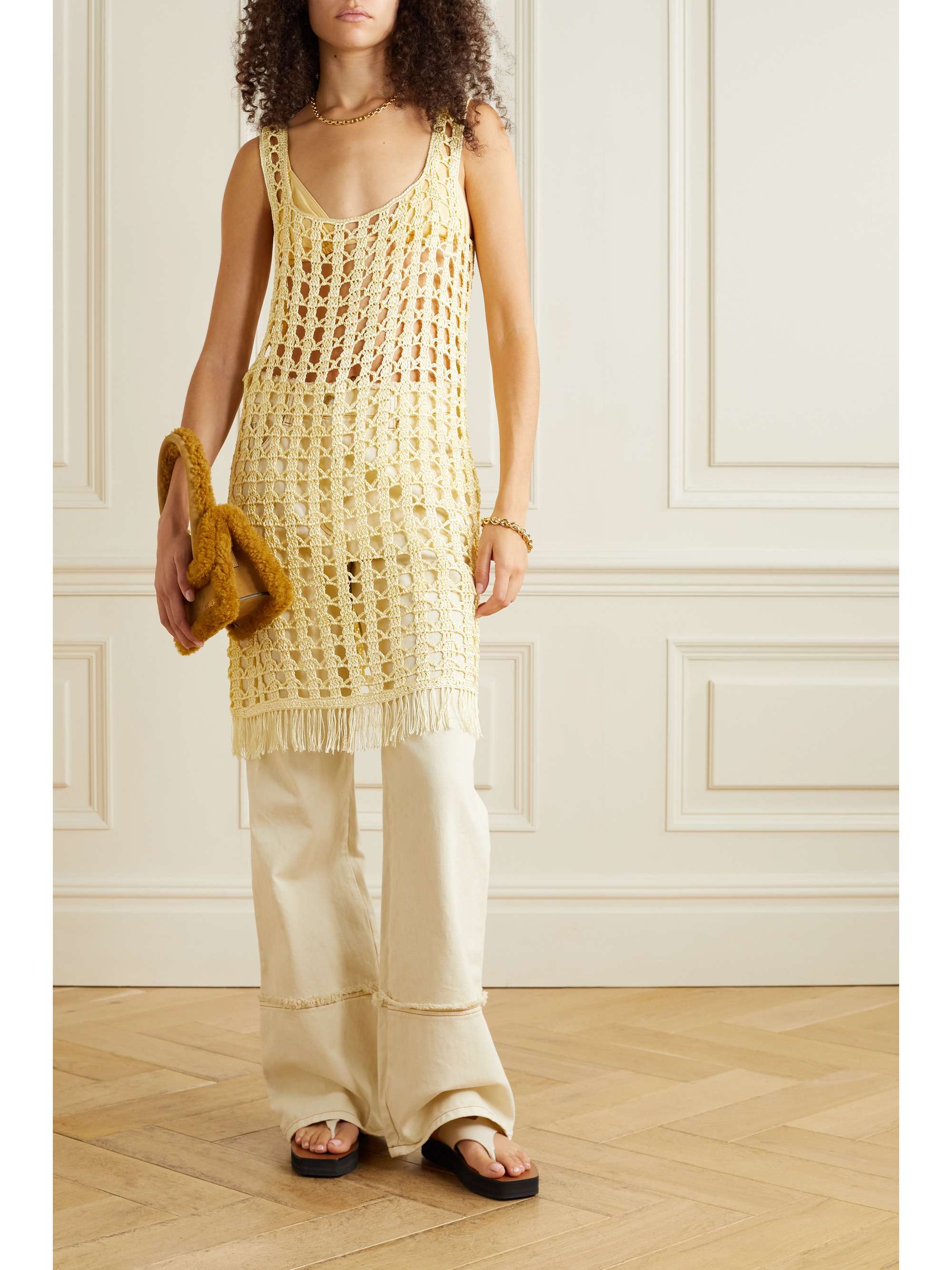 CALLE DEL MAR Fringed crocheted mini dress