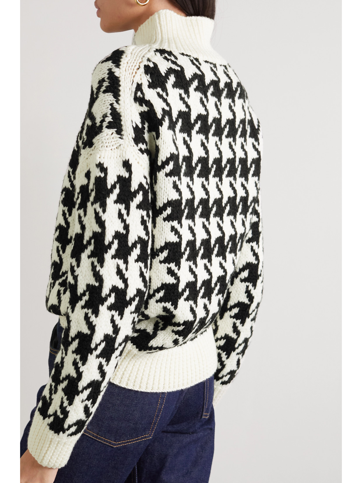 Nili Lotan Juliette Houndstooth Wool-blend Turtleneck Sweater In Black
