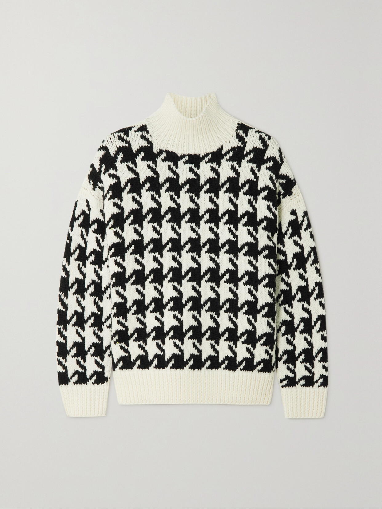 Nili Lotan Juliette Houndstooth Wool-blend Turtleneck Sweater In Black
