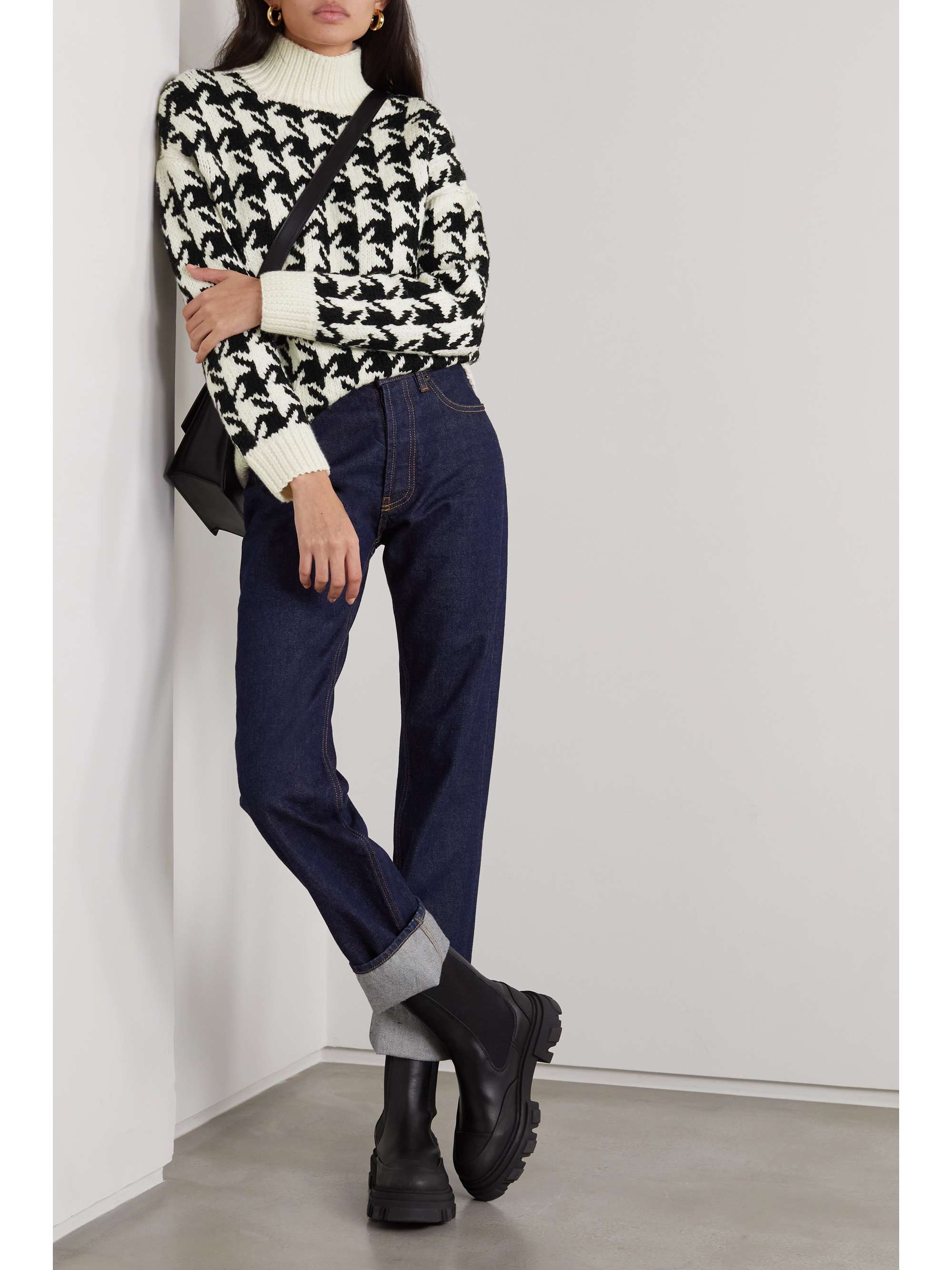 NILI LOTAN Juliette houndstooth wool-blend turtleneck sweater