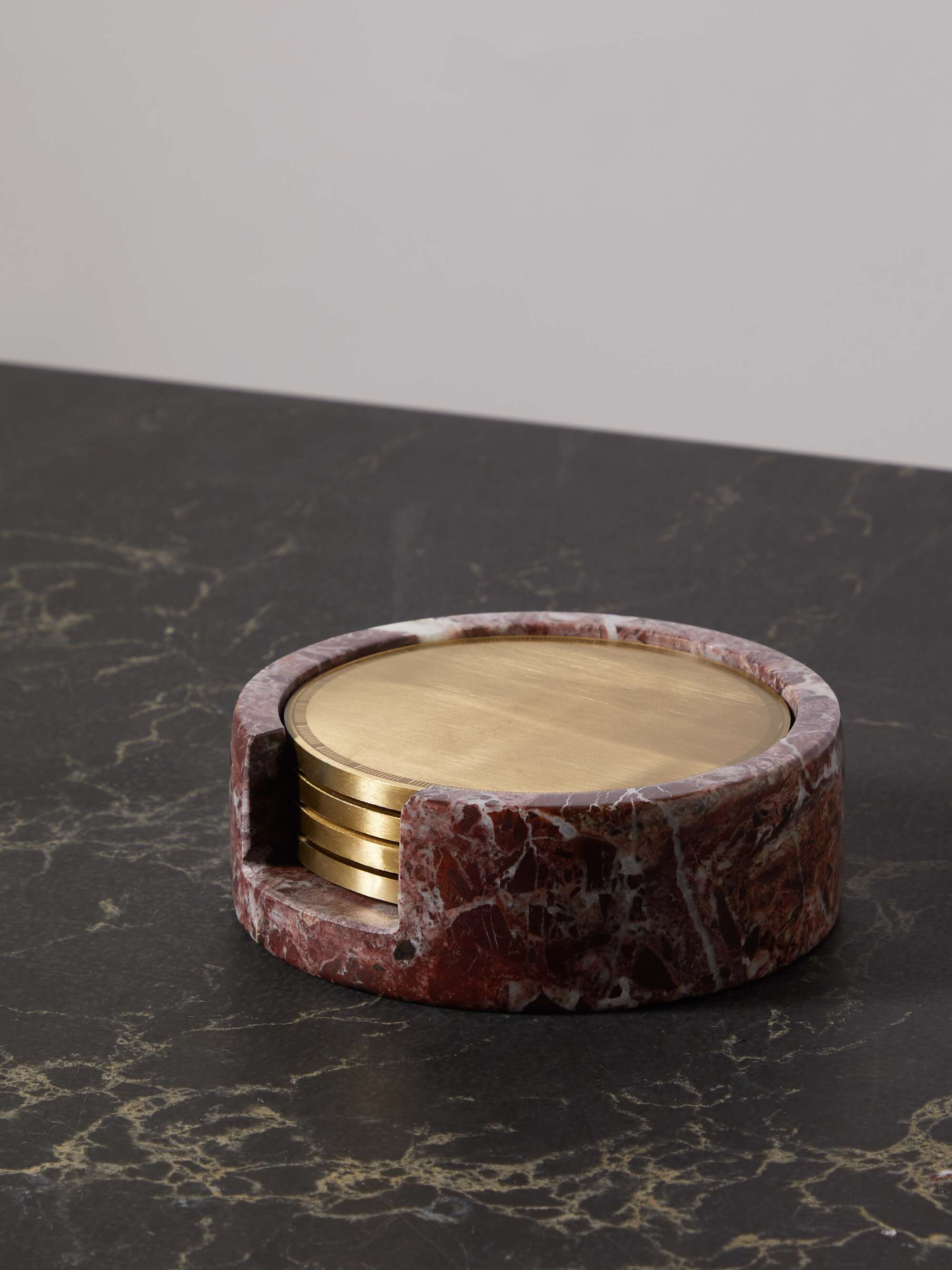 SOHO HOME Kirtle set of four goldtone coasters and marble holder NET