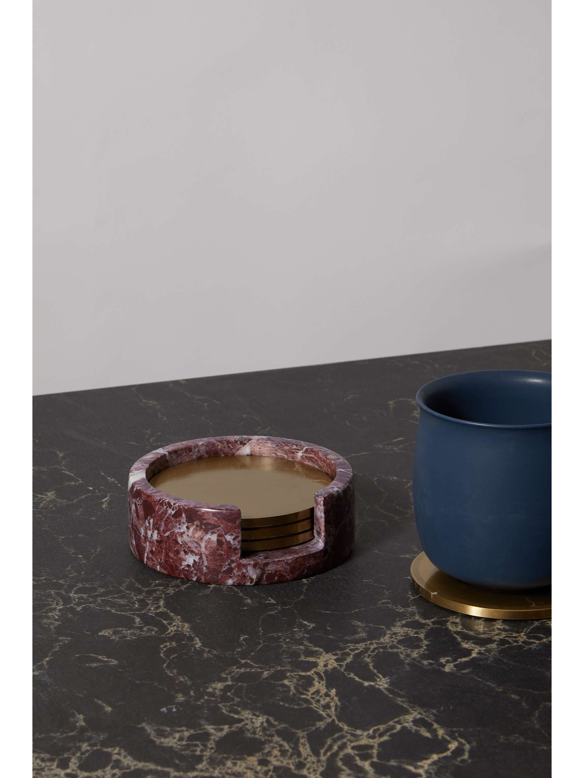 SOHO HOME Kirtle set of four goldtone coasters and marble holder NET