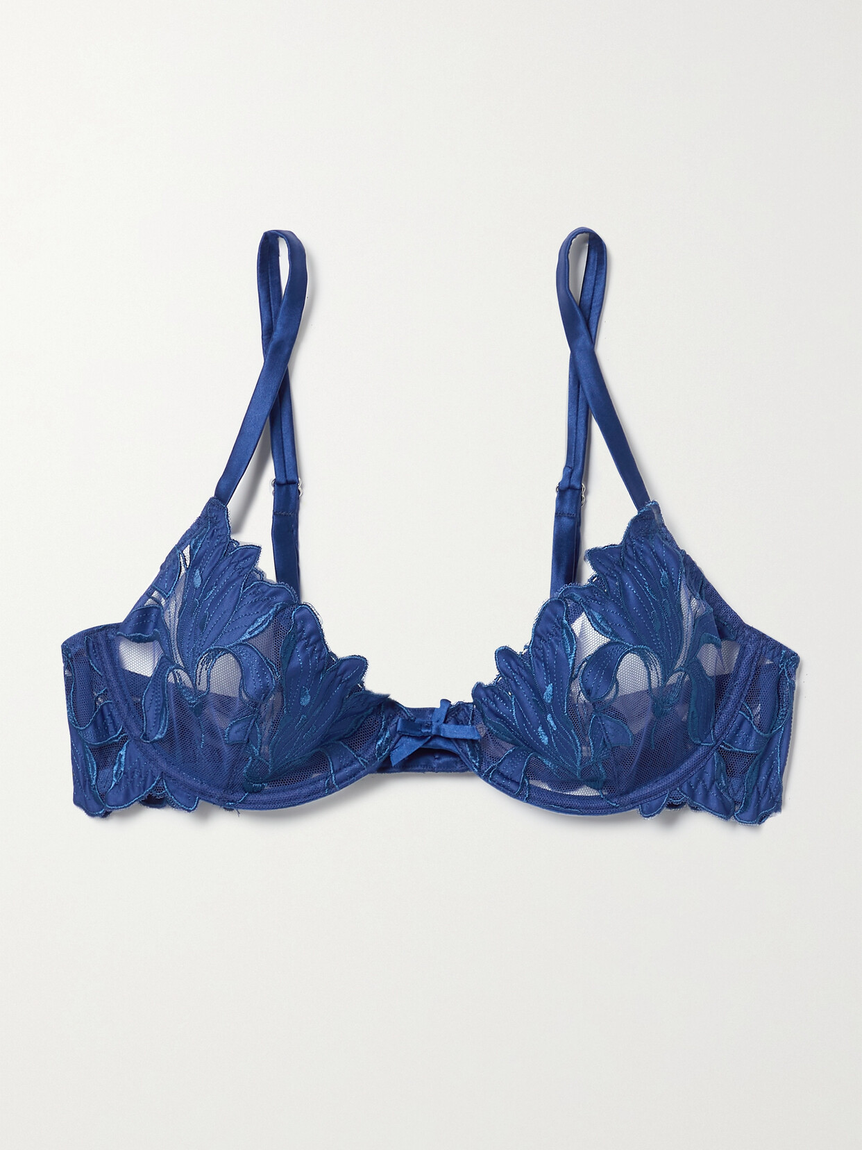 FLEUR DU MAL LILY SATIN-TRIMMED EMBROIDERED STRETCH-TULLE UNDERWIRED BRA