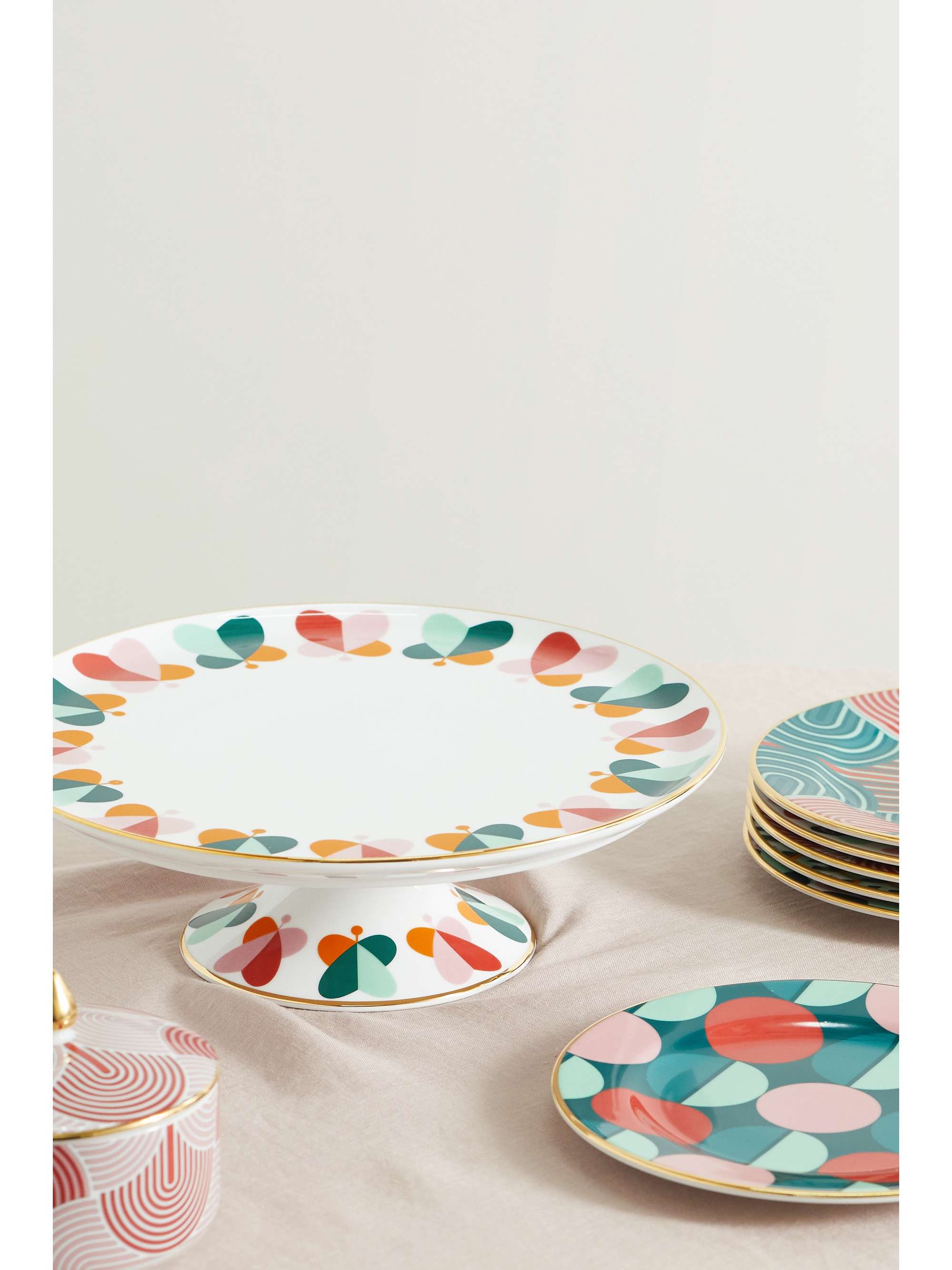 LA DOUBLEJ Gold-plated porcelain cake stand