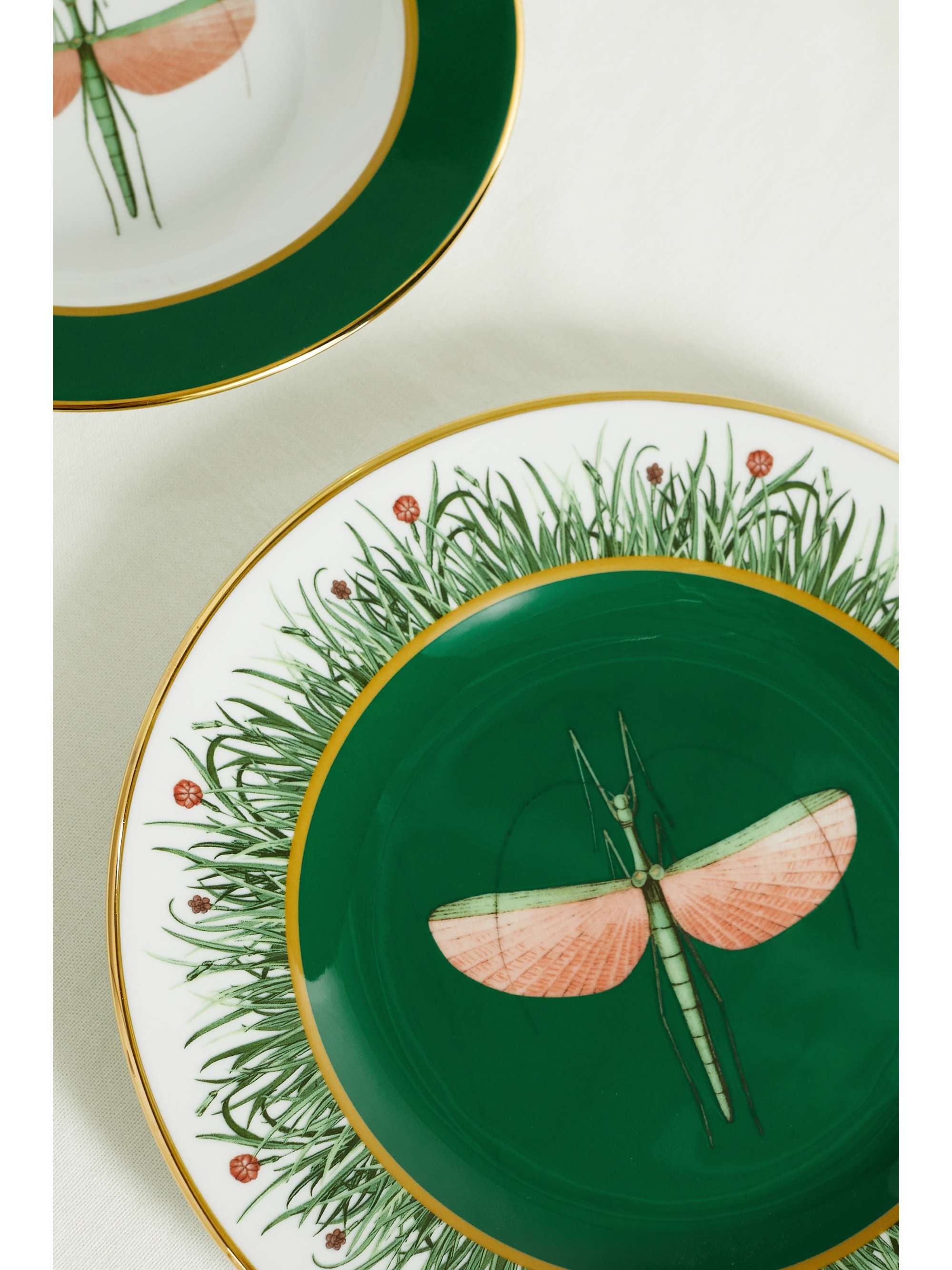 LA DOUBLEJ Gold-plated porcelain soup bowl and dinner plate set