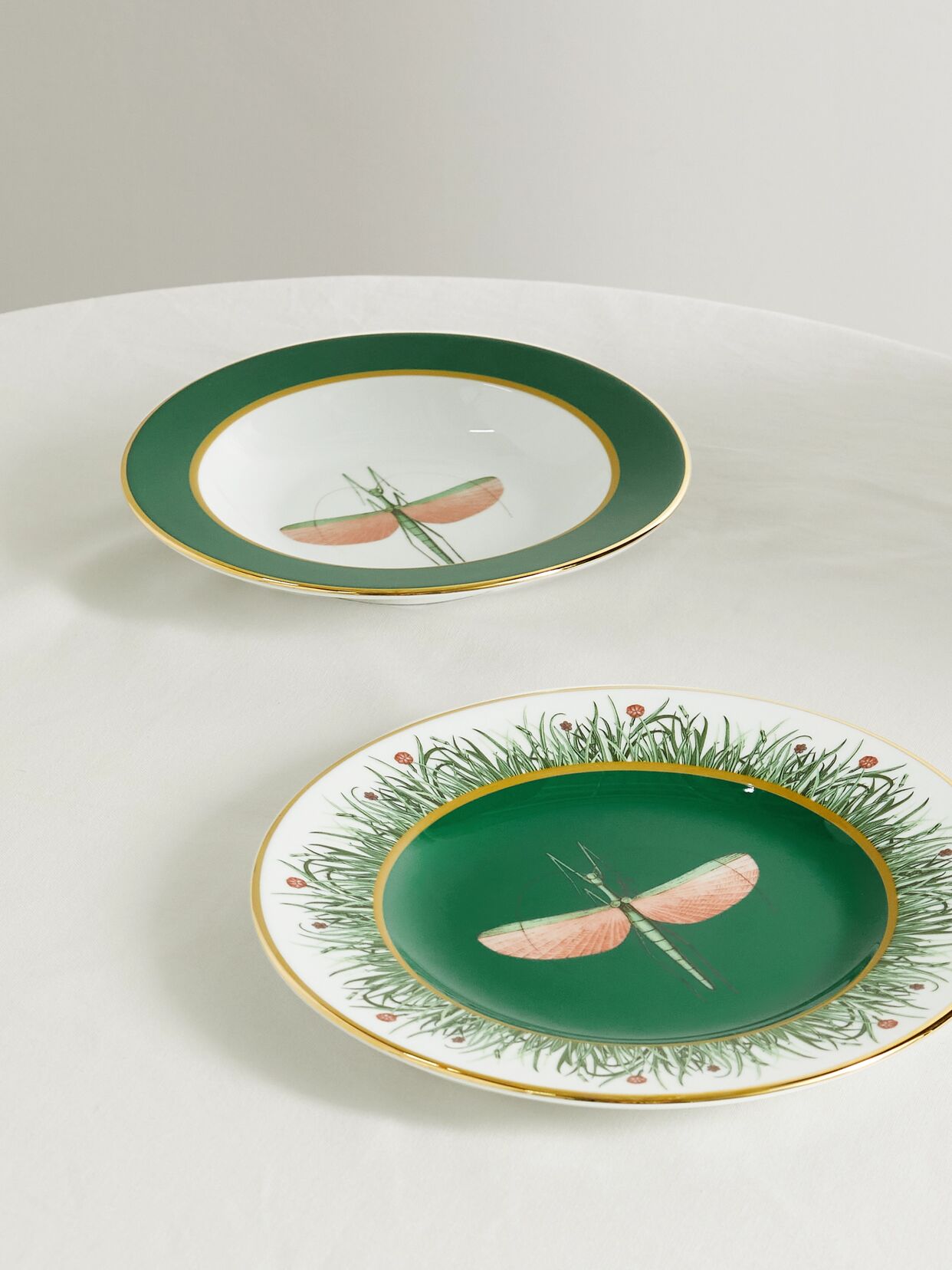 Gold-plated porcelain soup bowl and dinner plate set