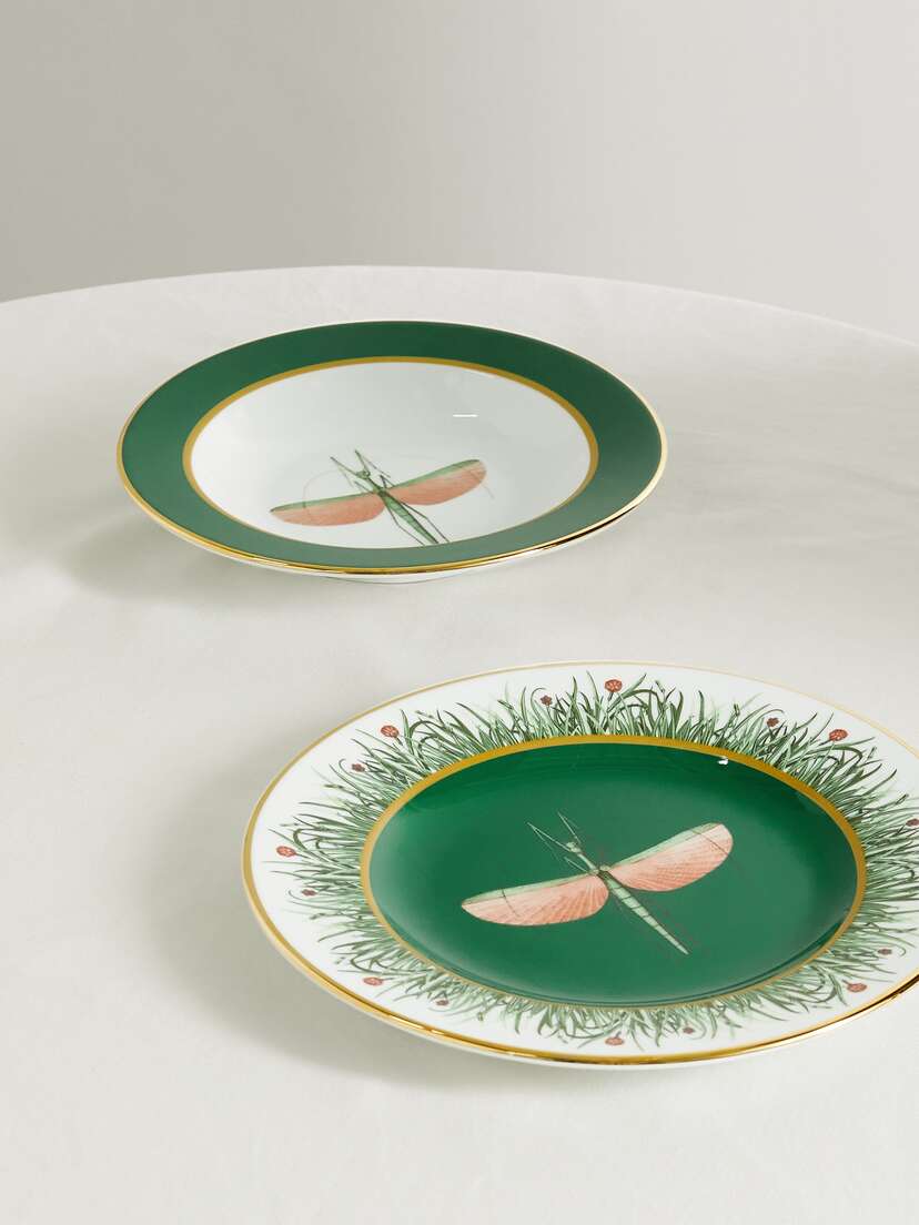 La DoubleJ Gold-plated Porcelain Soup Bowl And Dinner Plate Set