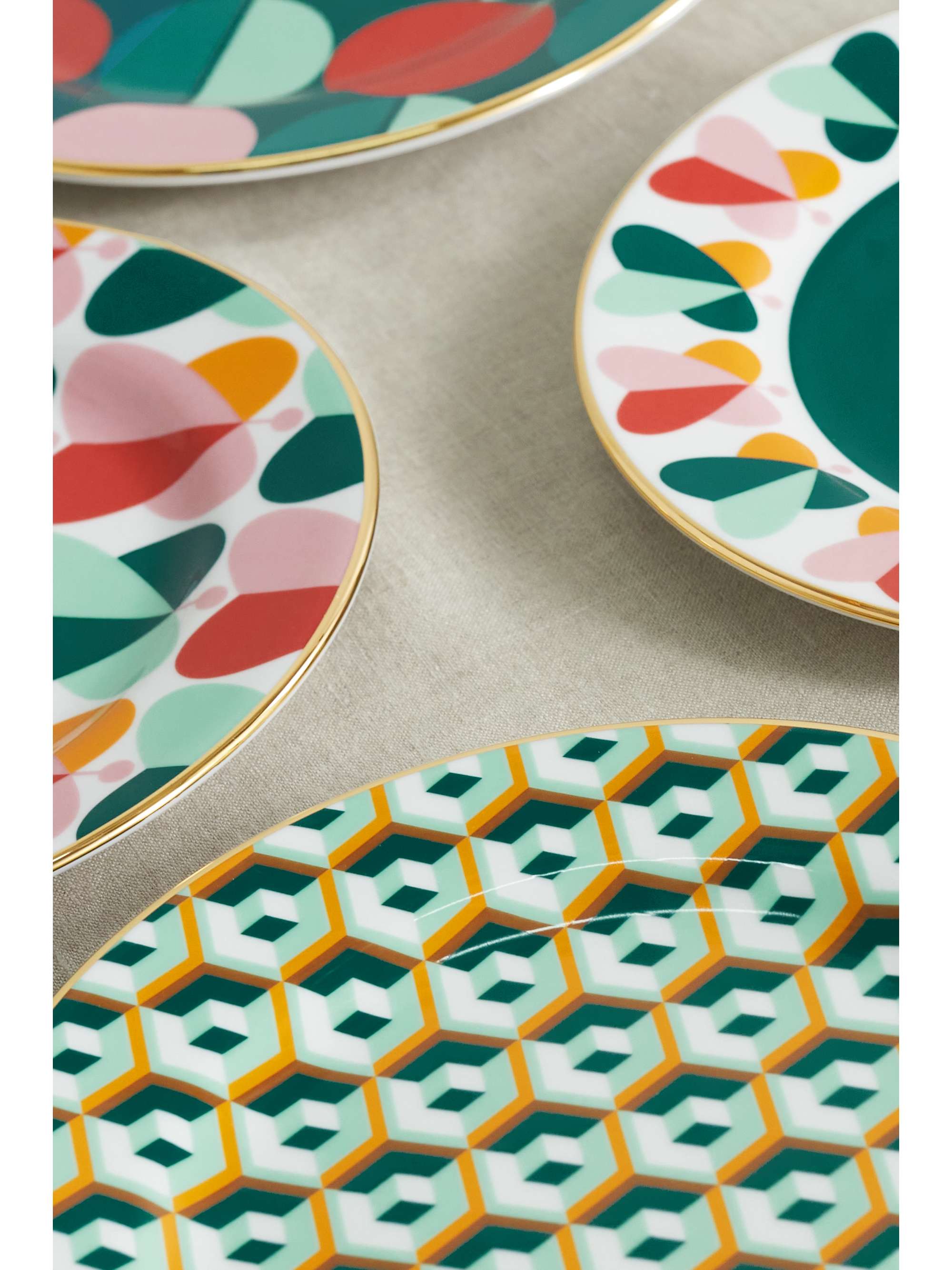 LA DOUBLEJ Set of six 20cm gold-plated porcelain dessert plates